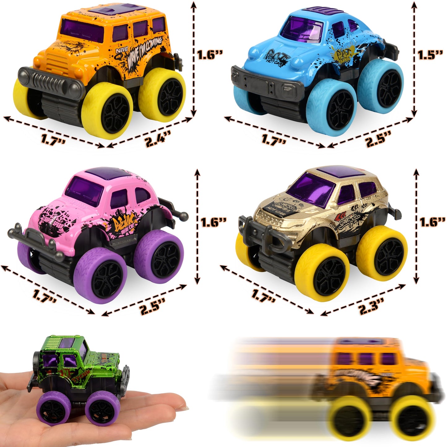 Neureyte 8 Pack Die-cast Mini Monster Truck for Boys and Girls,Pull Back Alloy Trucks Toy,Mini Pull Back Cars,Die-cast Race Cars for Kids Party Favors