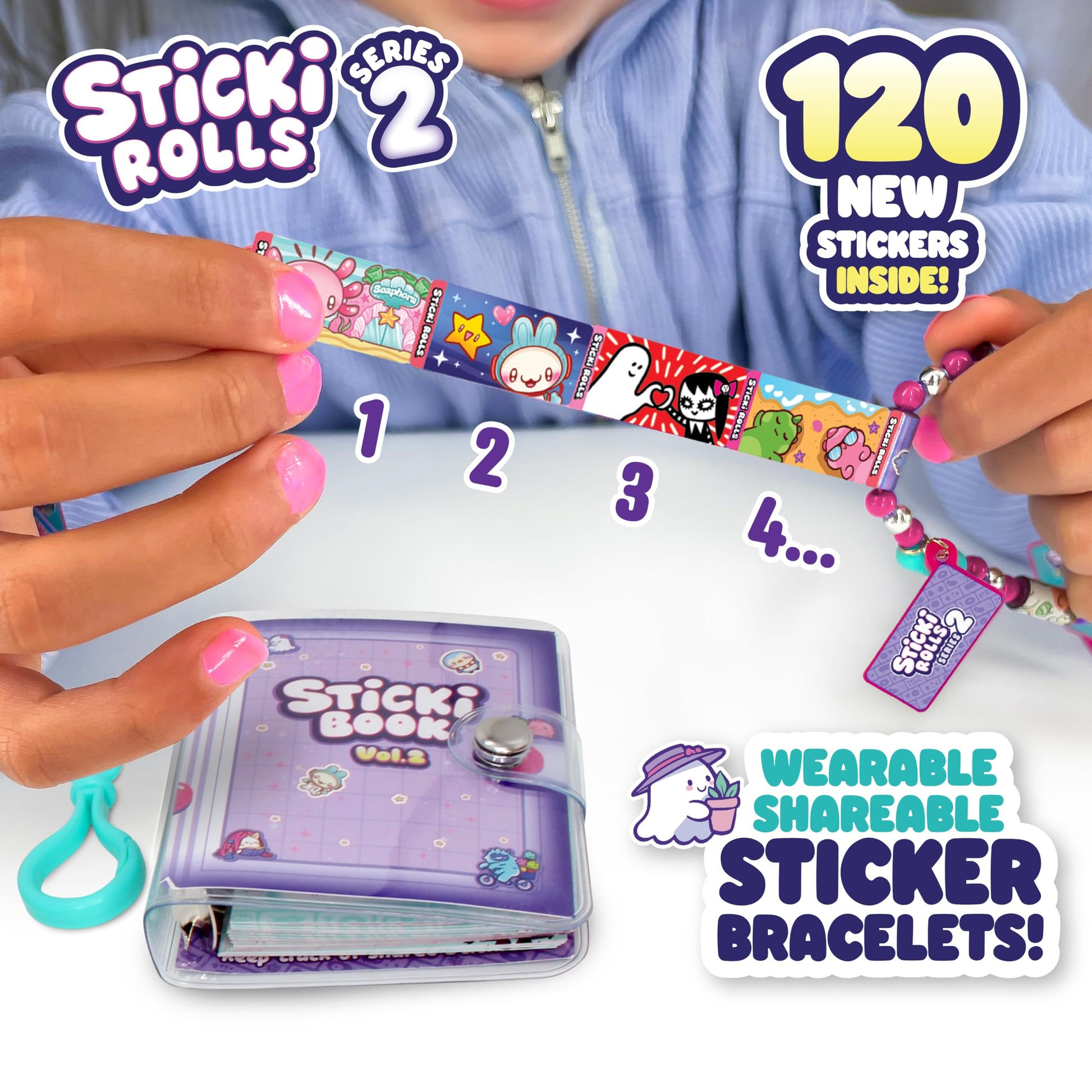 STICKI Rolls Sticki Book - The Original Wearable Shareable Toy Sticker Bracelet + Collection Book | Includes 120 Mini Stickers | Over 1000 Fun Sticker
