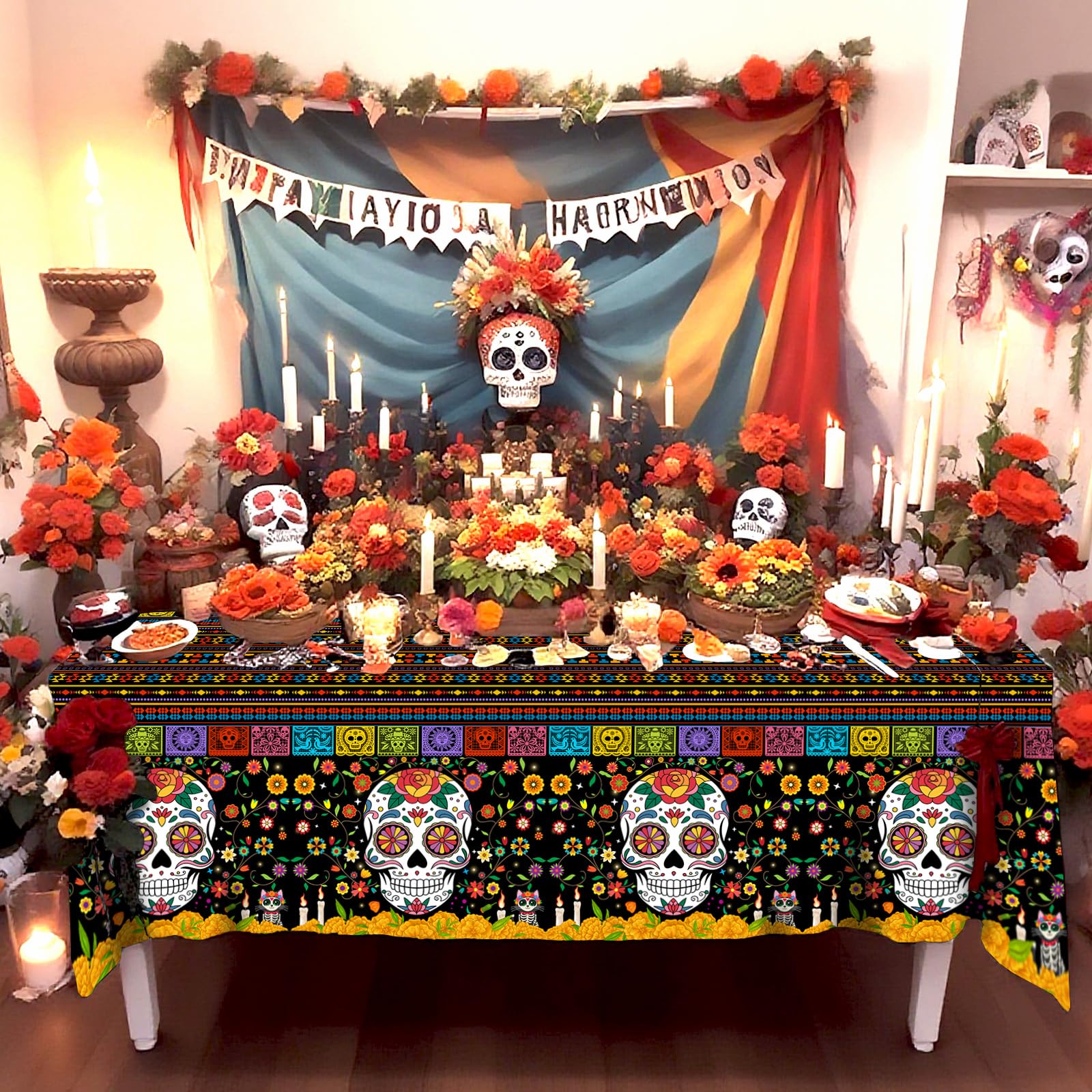 wuhuzsm 3Pcs Day of the Dead Plastic Tablecloth - 42 x 70.8 Inch