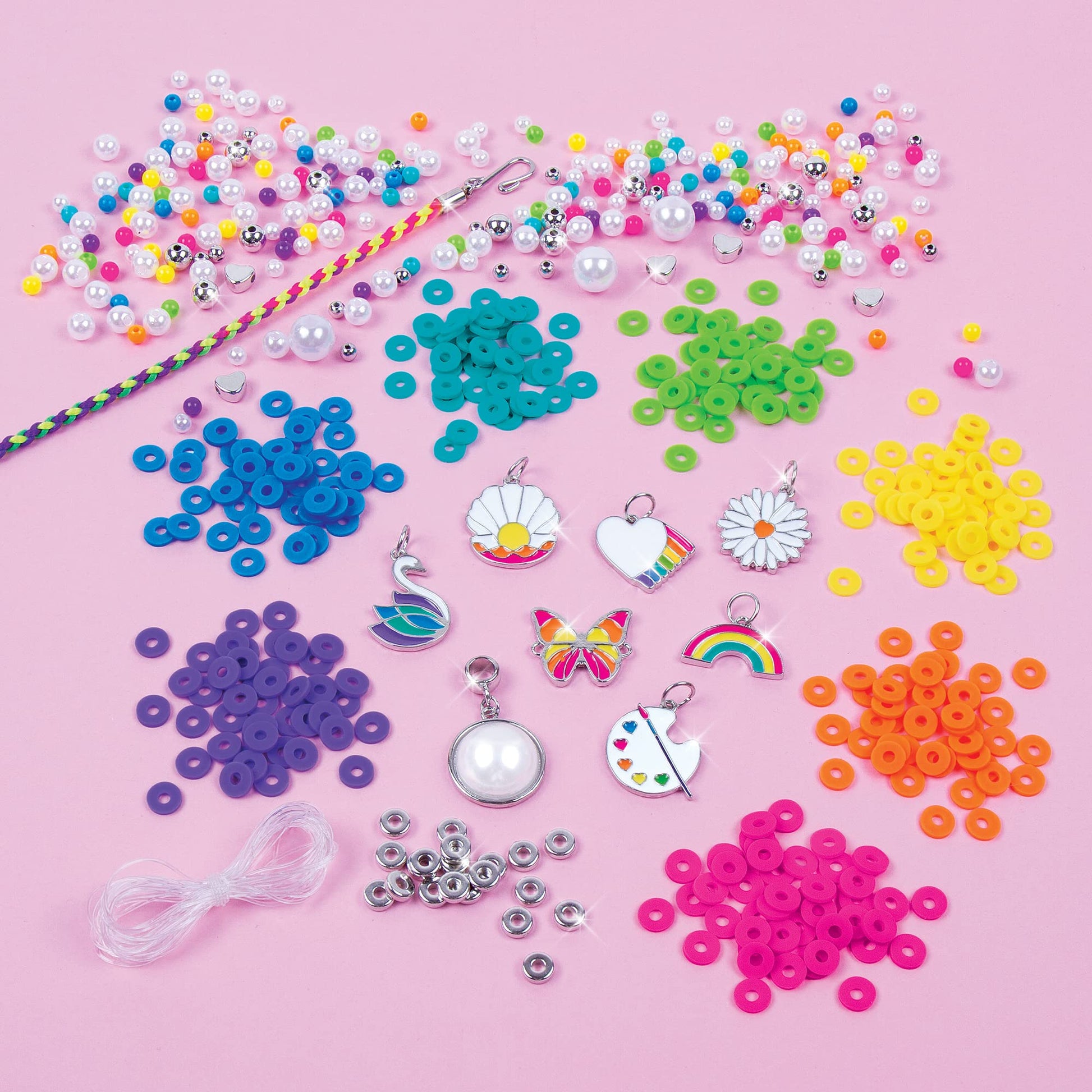 Make It Real: Rainbows & Pearls DIY Jewelry - Make 8 Fashionable Bracelets Using Awesome Rainbow Themed Charms & Beads, 598 Pieces Included, Kids Ages
