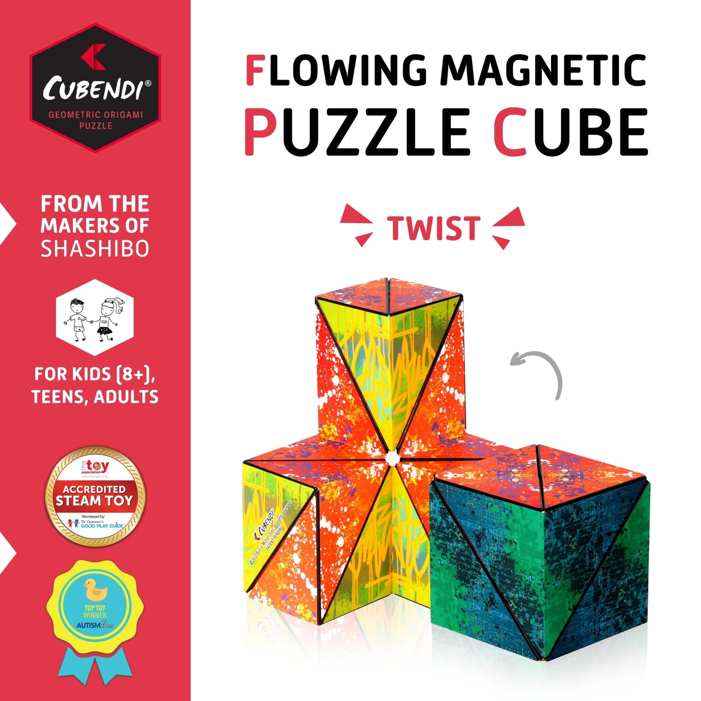 CUBENDI Geometric Origami Puzzle - Infinity Fidget Cube for Adults, Kids & Teens - Mesmerizing & Magnetic Shape Shifting Box w/48 Rare Earth Magnets