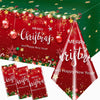 Christmas Plastic Tablecloth, 3Pcs Red and Green Merry Christmas Table Cover, Xmas Tree Tablecloth for Winter Holiday Christmas Party Supplies
