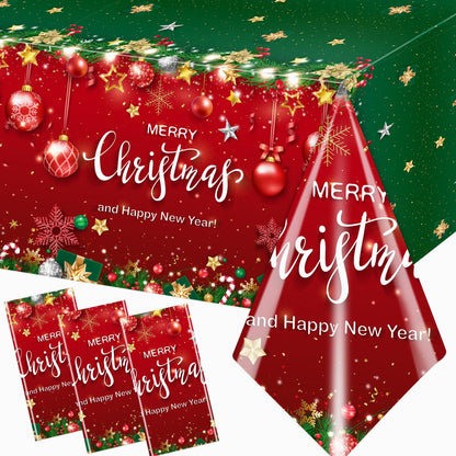 Christmas Plastic Tablecloth, 3Pcs Red and Green Merry Christmas Table Cover, Xmas Tree Tablecloth for Winter Holiday Christmas Party Supplies