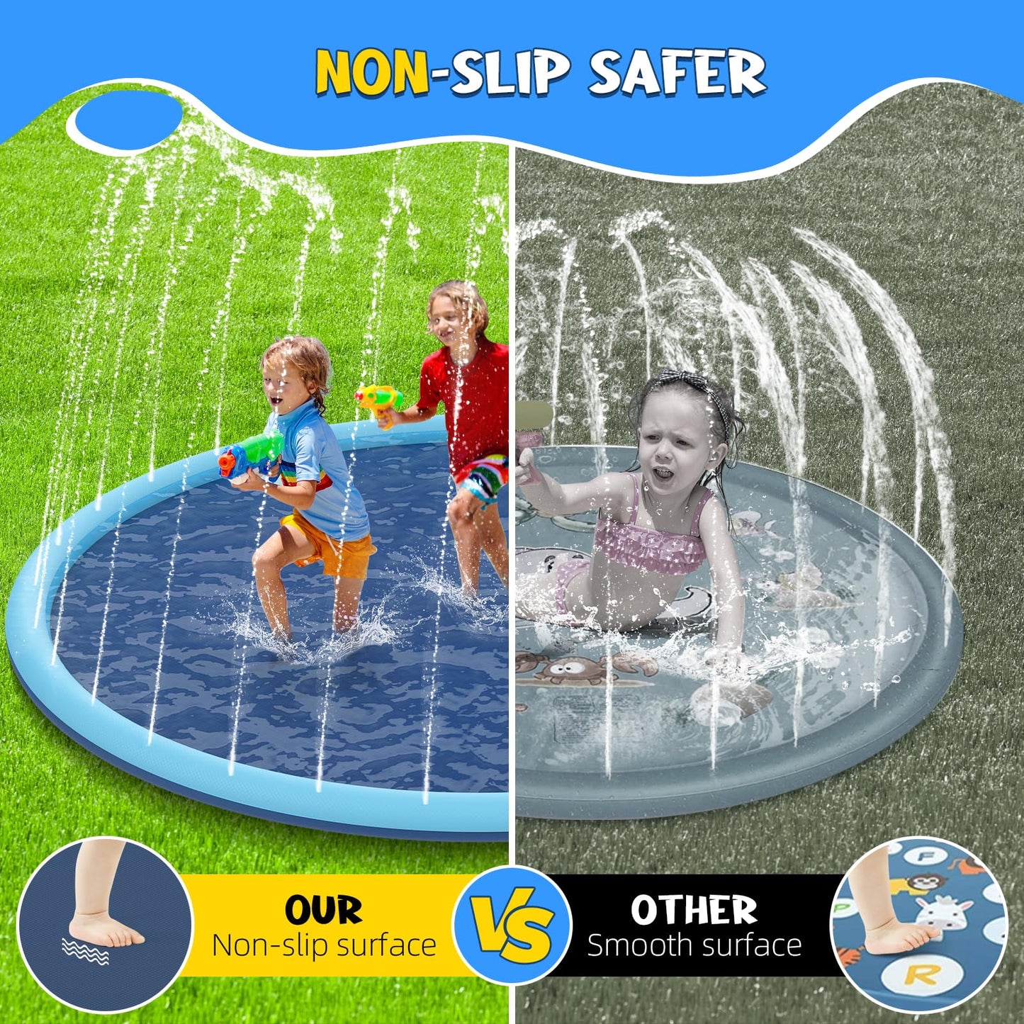 Non-Slip Splash Pad for Kids and Dog, 80" Extra Large Baby Play Mat, Dog Pool Toys, Thicken Sprinkler Pool Summer Outdoor Water Toys for Ages 3-12