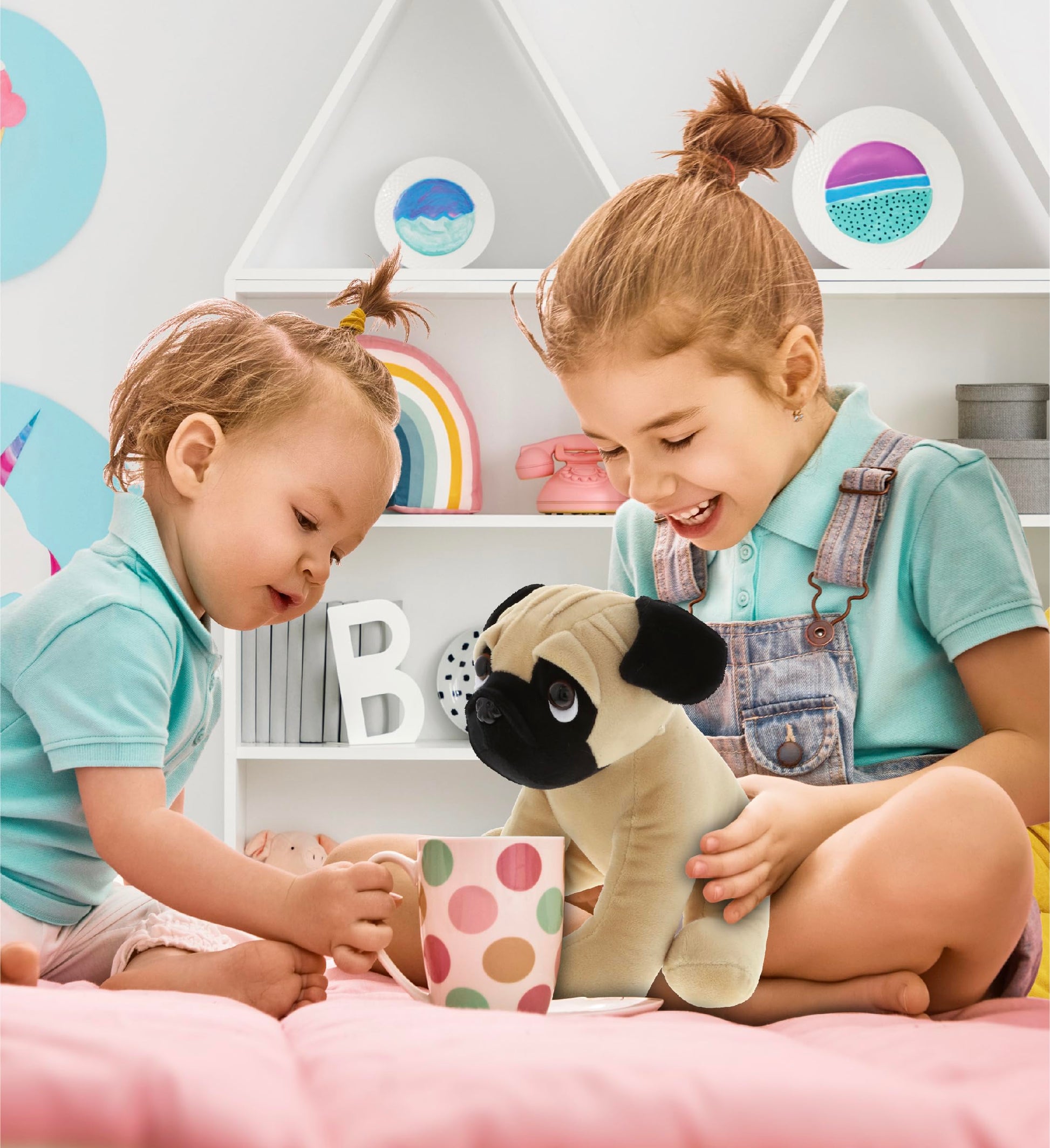 DolliBu Sitting Pug Stuffed Animal Dog Plush Toy, Kids & Adults Huggable Puppy Cuddle Gifts, Cute Stuffed Animals for Toddler & Baby First Teddy Bear