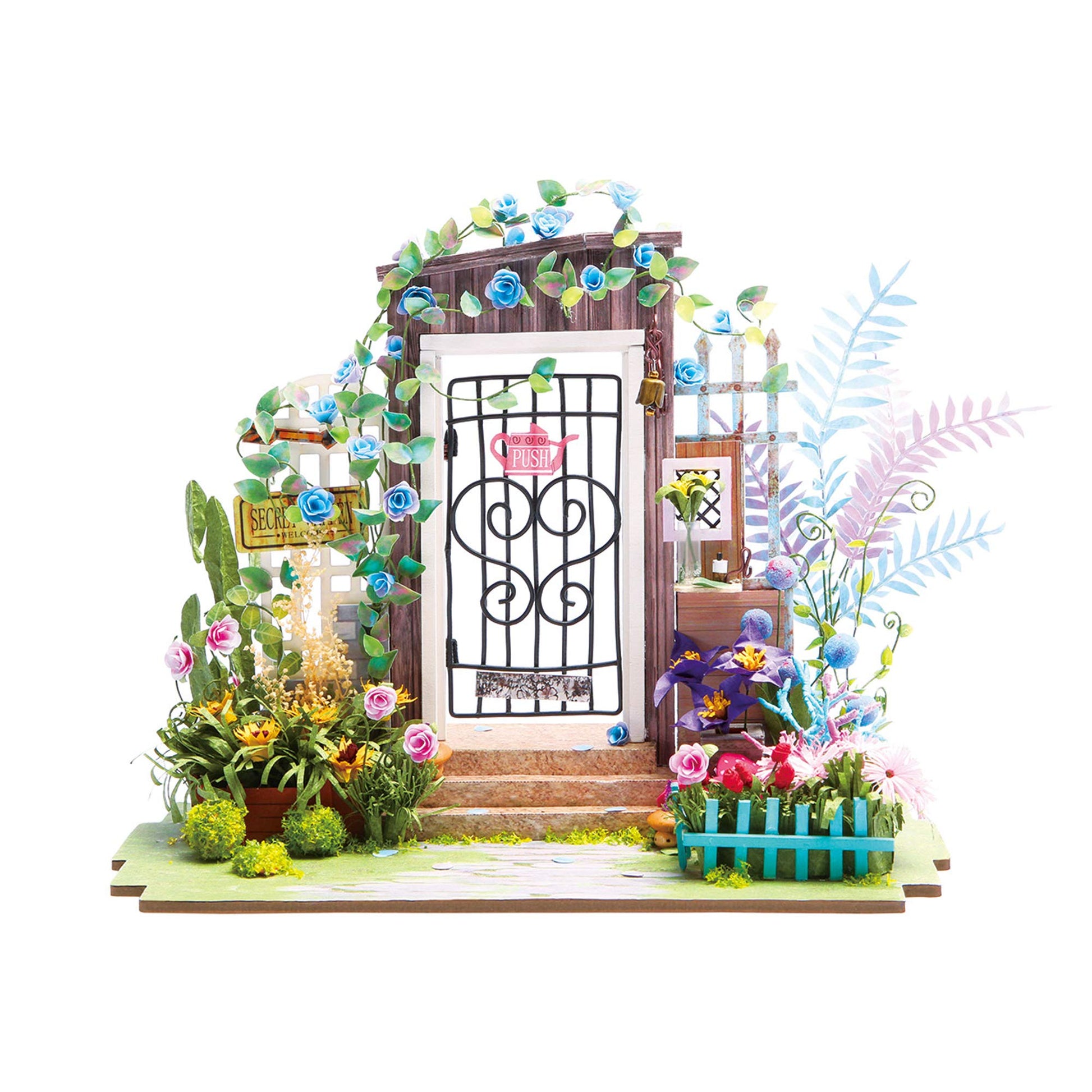 Hands Craft DIY Miniature Dollhouse Kit | 3D Model Craft Kit | Pre Cut Pieces | LED Lights | 1:24 Scale | Adult Teen | Garden Entrance (DGM02)