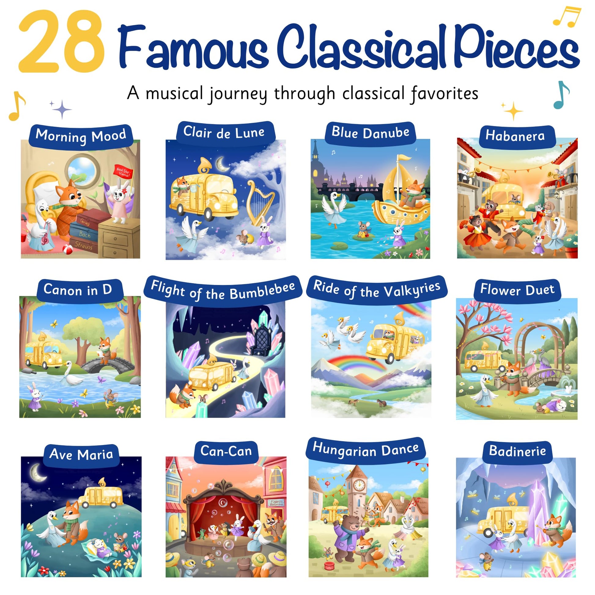 LITTLE MAESTRO Discover Classical Music - 28 Classical Masterpieces, Musical Books for Toddlers, 28-Button Music Book, Musical Toys for Toddlers 1-3