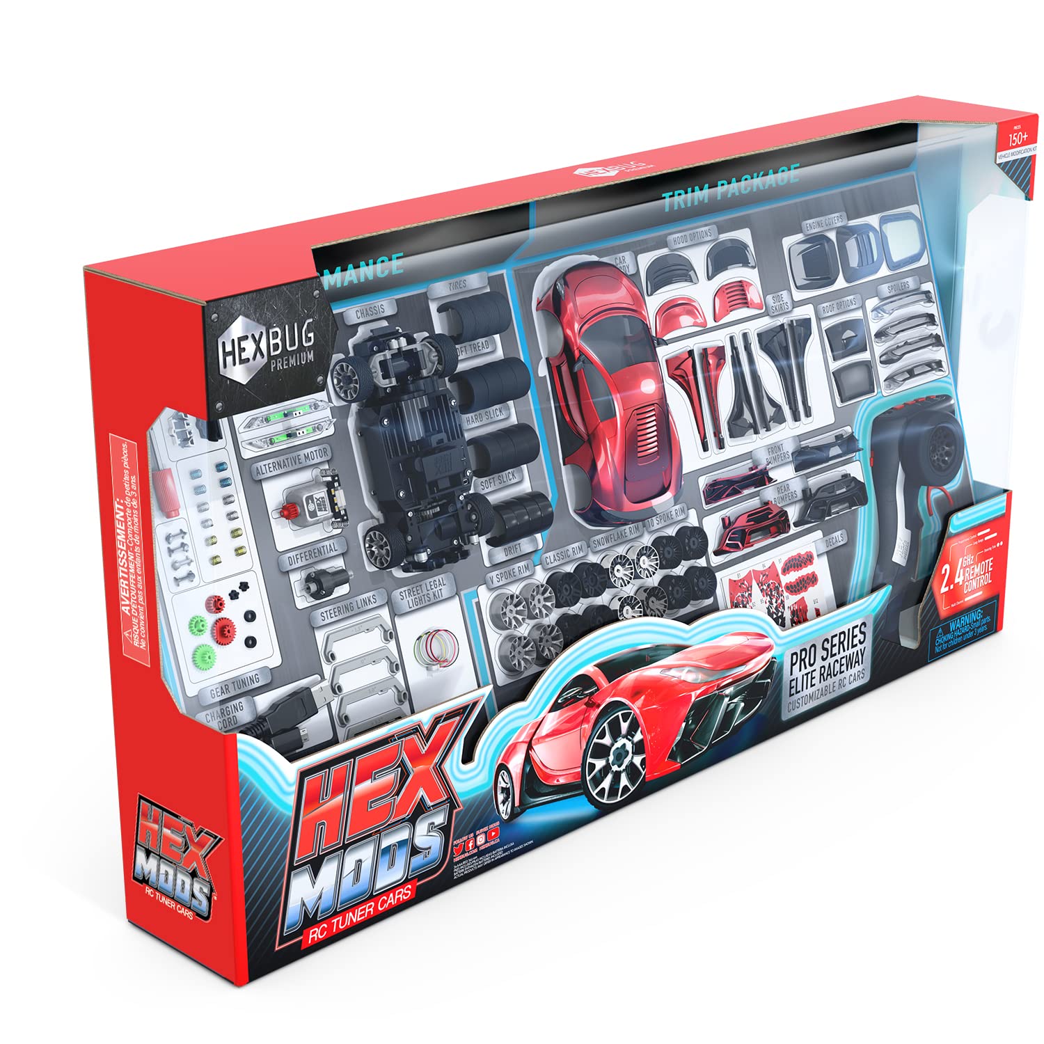 HEXBUG HEXMODS Pro Series Elite Raceway, Rechargeable RC Car, Buildable Scale Model for Kids and Adults, 2.4 Ghz Controller and Trackset Included