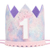 YOUAME Baby Girl First Birthday Decorations - Pastel Rainbow 1st Birthday Crown?Space Theme Cake Smash Party Hat,Pastel Rainbow Glitter Mini Party