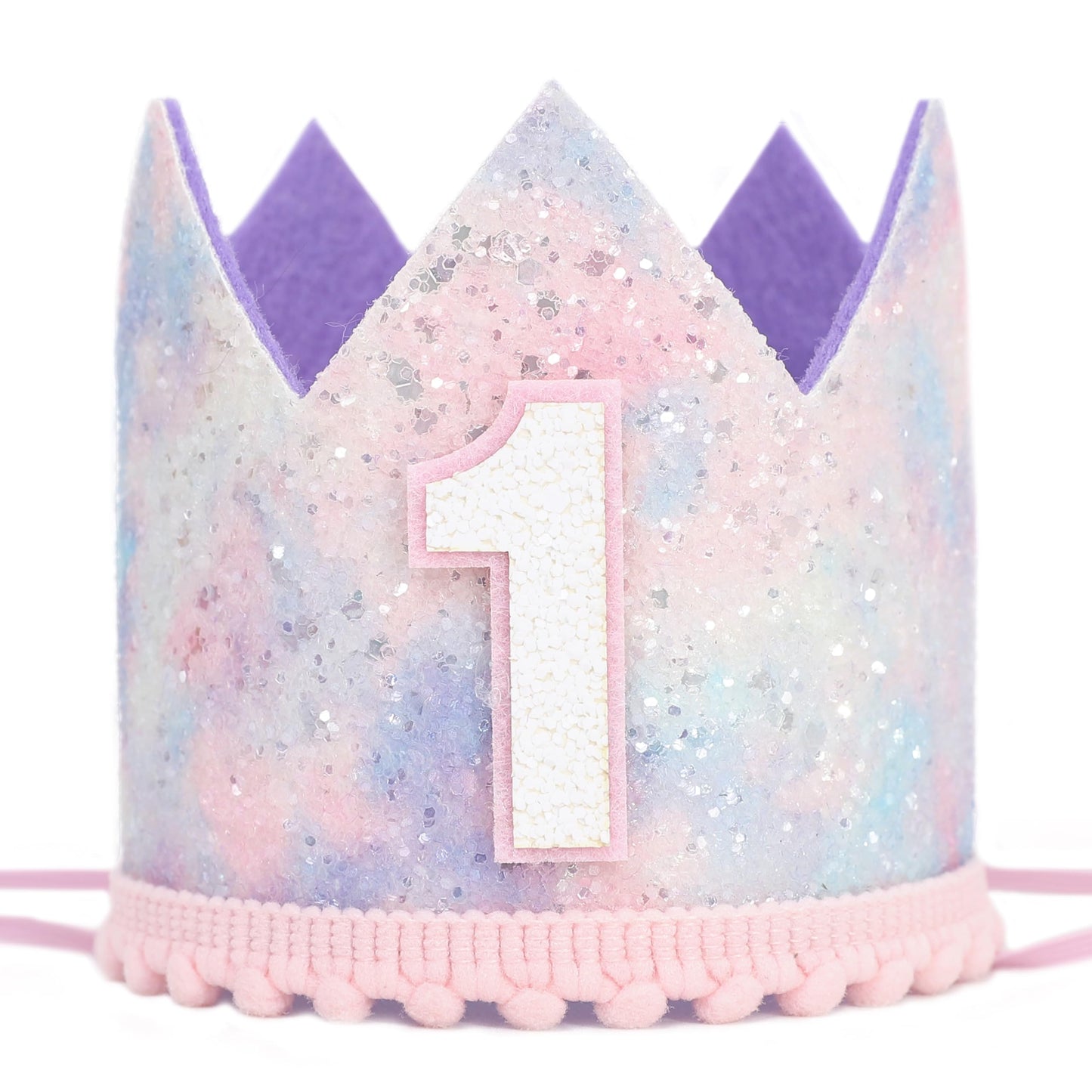 YOUAME Baby Girl First Birthday Decorations - Pastel Rainbow 1st Birthday Crown?Space Theme Cake Smash Party Hat,Pastel Rainbow Glitter Mini Party