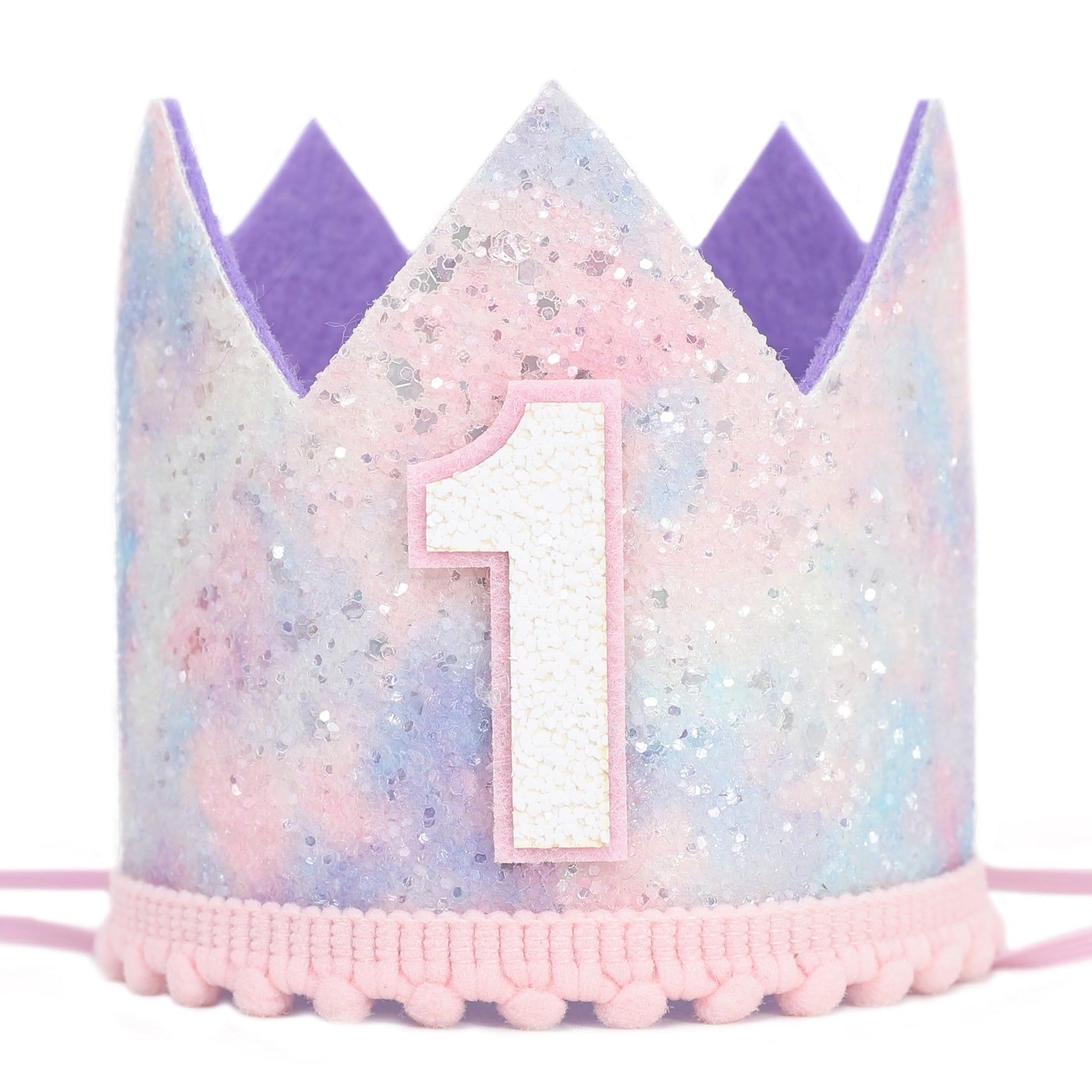 YOUAME Baby Girl First Birthday Decorations - Pastel Rainbow 1st Birthday Crown?Space Theme Cake Smash Party Hat,Pastel Rainbow Glitter Mini Party