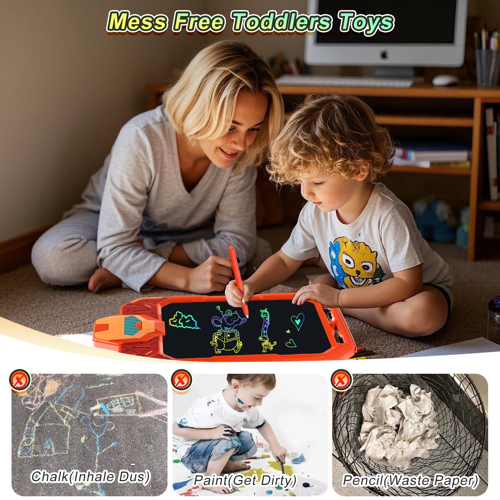 CHAFEGY 10 Inch LCD Writing Tablet for Kids - Mech Warrior, Erasable Doodle Board Drawing Pad, Travel Educational Toy for Toddlers 3-8, Birthday Boys