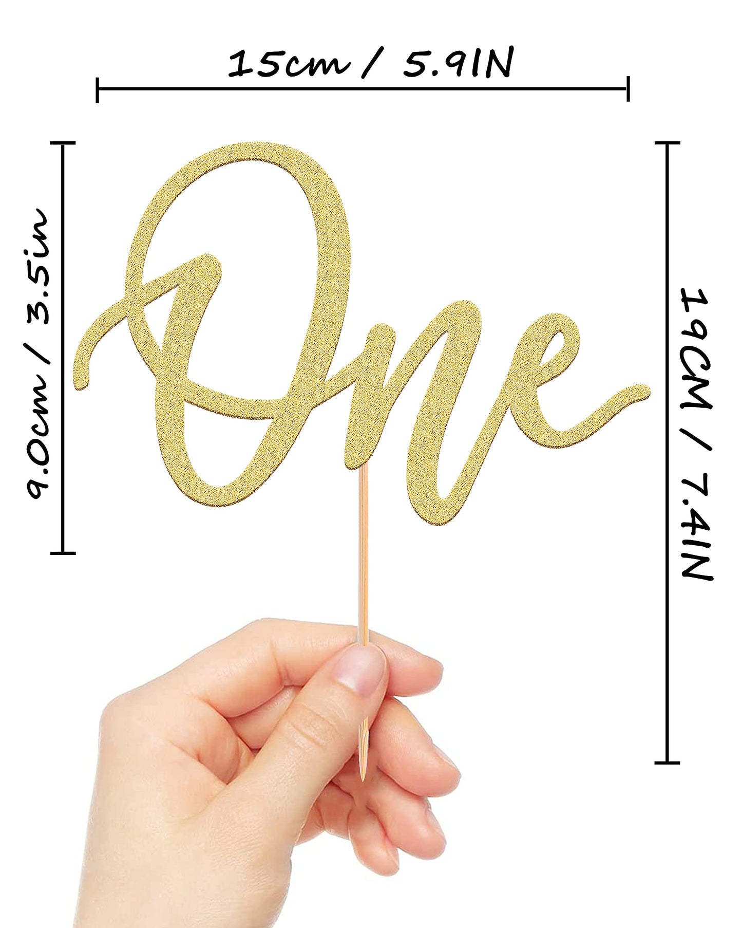 MYAMPED First Birthday Cake Topper - Glitter Gold One Sign 1st birthday Cake Decorating Supplies, Suitable for Baby Shower Favors, Gender Reveal, Baby