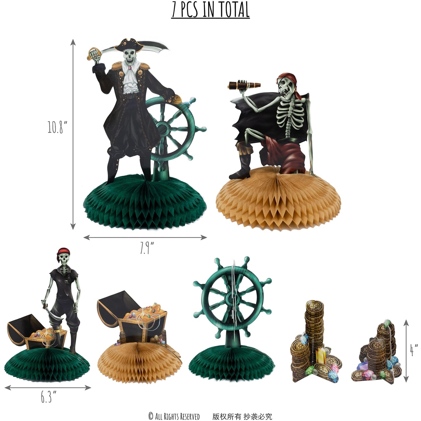 Cheerland Pirate Decorations Halloween Pirate Party Decoration Skull Centerpiece Table Decor Pirate Theme Birthday Decorations for Boy Skeleton Pirate