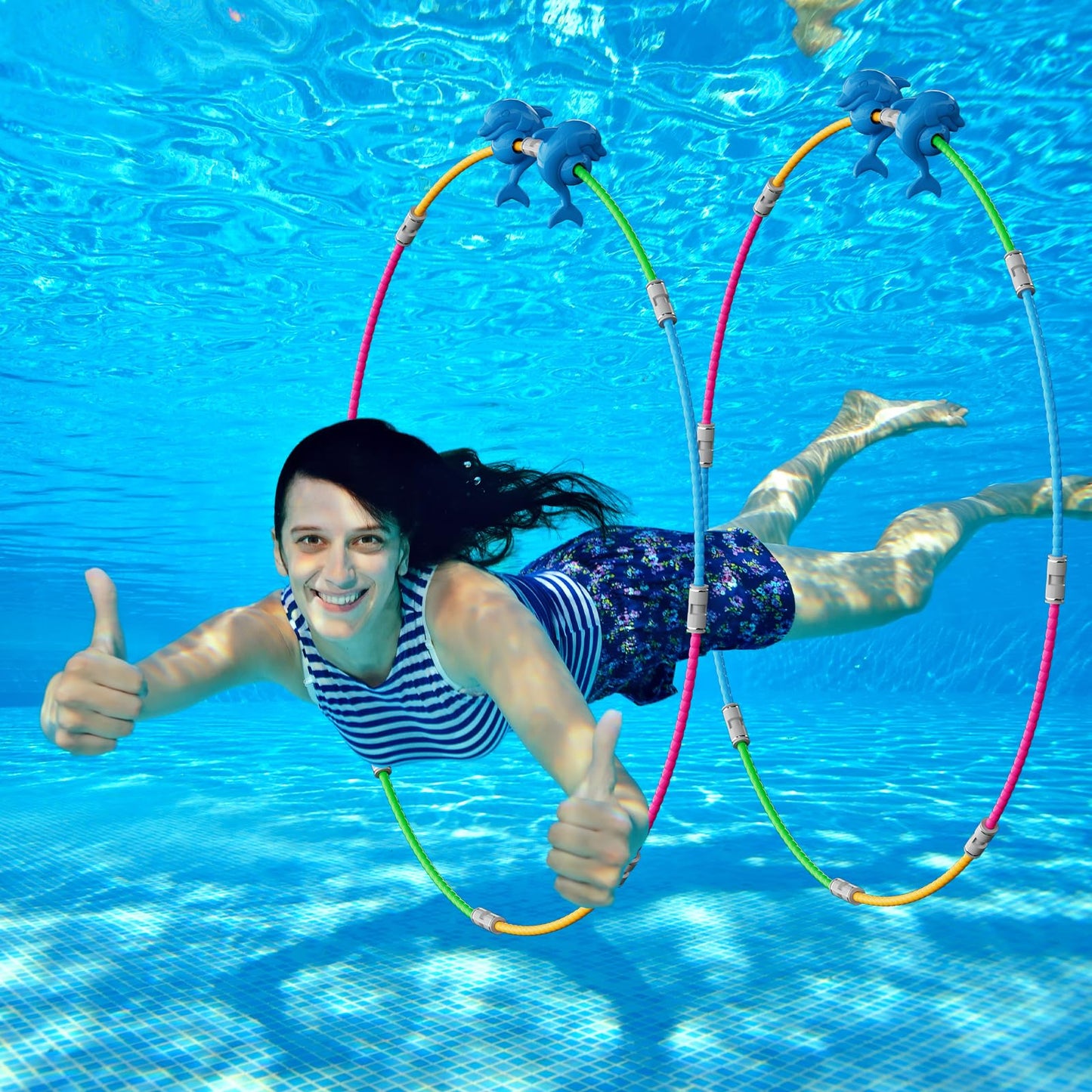 Forblader Pool Ring Toys, 2-Pack Water Sports Swim Rings for Kids, Underwater Swim Thru Ring for Pool, Ideal Pool Games Toy for Kids Aged 5, 6, 7, 8