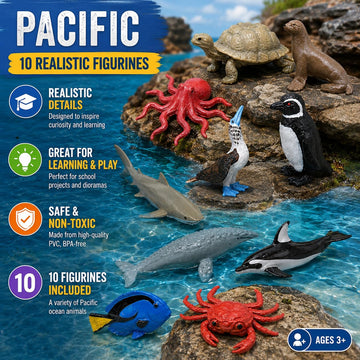 Safari Ltd. Pacific TOOB - 10 Miniature Marine Animal Figures - Educational Toy Set for Boys, Girls, and Kids Ages 3+