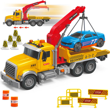 MOBIUS Toys Tow Truck - Friction-Powered Rescue Vehicle with Working Tow Hook, Lights & Sounds - Durable Push-and-Go Truck for Kids Ages 3-7