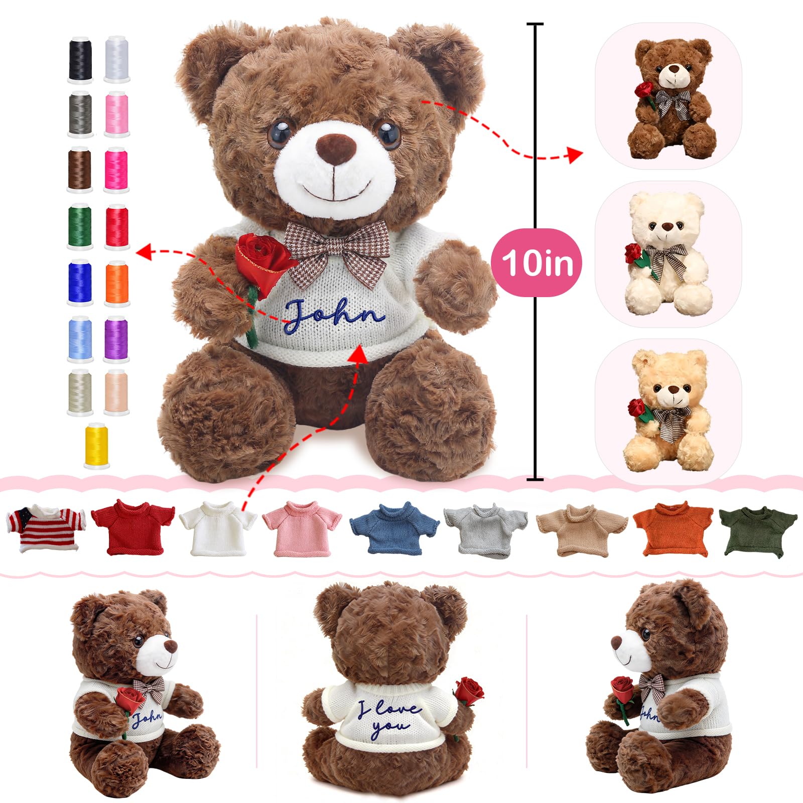 aoemgnj Personalized Teddy Bear with Custom Name, 10 Inch Custom Plush Gift for Anniversary, Valentine's Day, Birthday, Wedding, Soft Stuffed Animal