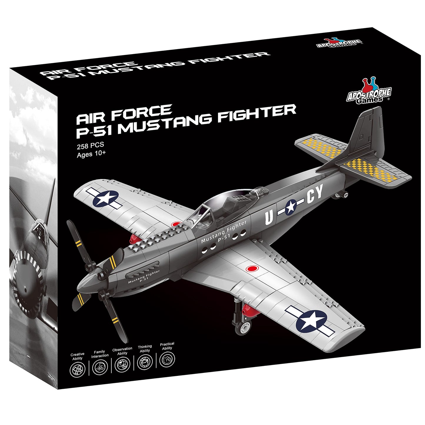 Apostrophe Games WW2 P-51 Mustang Fighter Plane Building Block Set - 258 -Pcs Building Toys Set - Plane Toy for Kids Older Than 10 and Adults