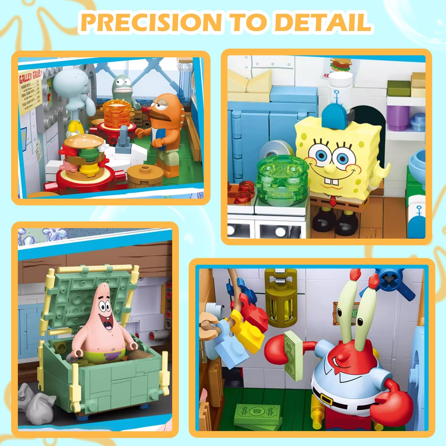 Toy Building Brick Blocks Toys Sets Display Box kit Action Figures Pineapple House Patrick Stone Star Home for Boys and Girls Kids Age 2-4, 3-5, 5-7