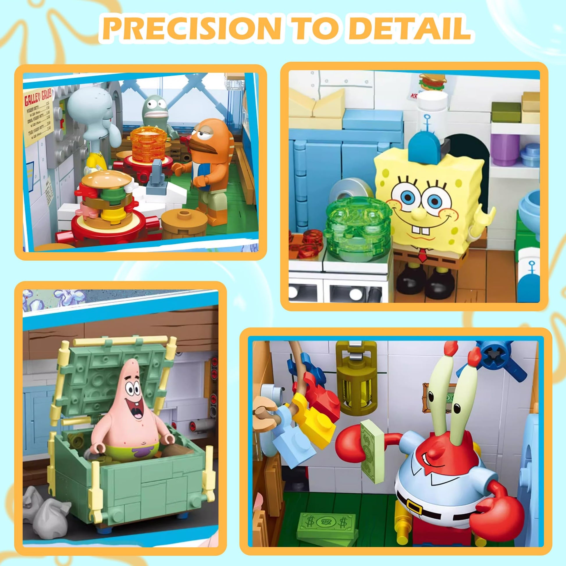 Toy Building Brick Blocks Toys Sets Display Box kit Action Figures Pineapple House Patrick Stone Star Home for Boys and Girls Kids Age 2-4, 3-5, 5-7