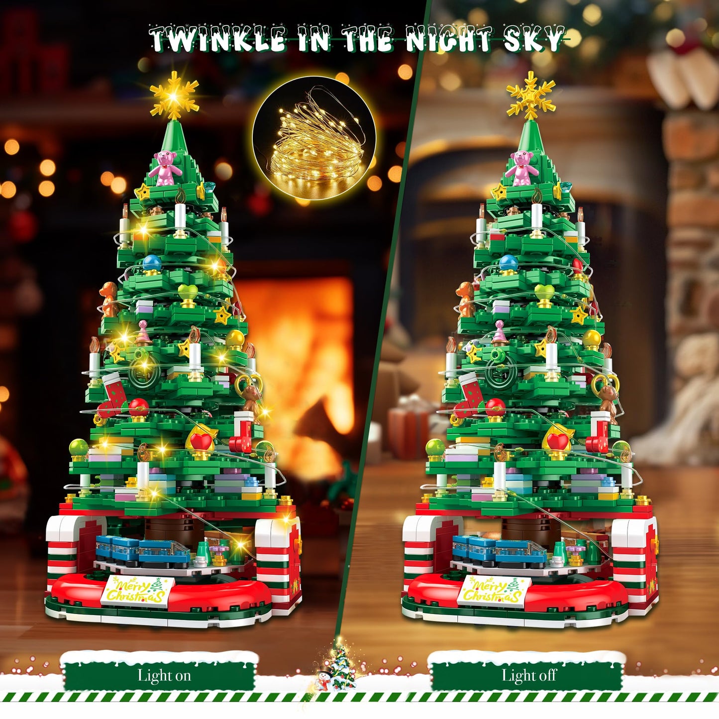 Christmas Tree Building Set for Kids, Christmas Tree 2024 Collectible Holiday Building Block Home Decor with Light, Tabletop for Boys, Girls