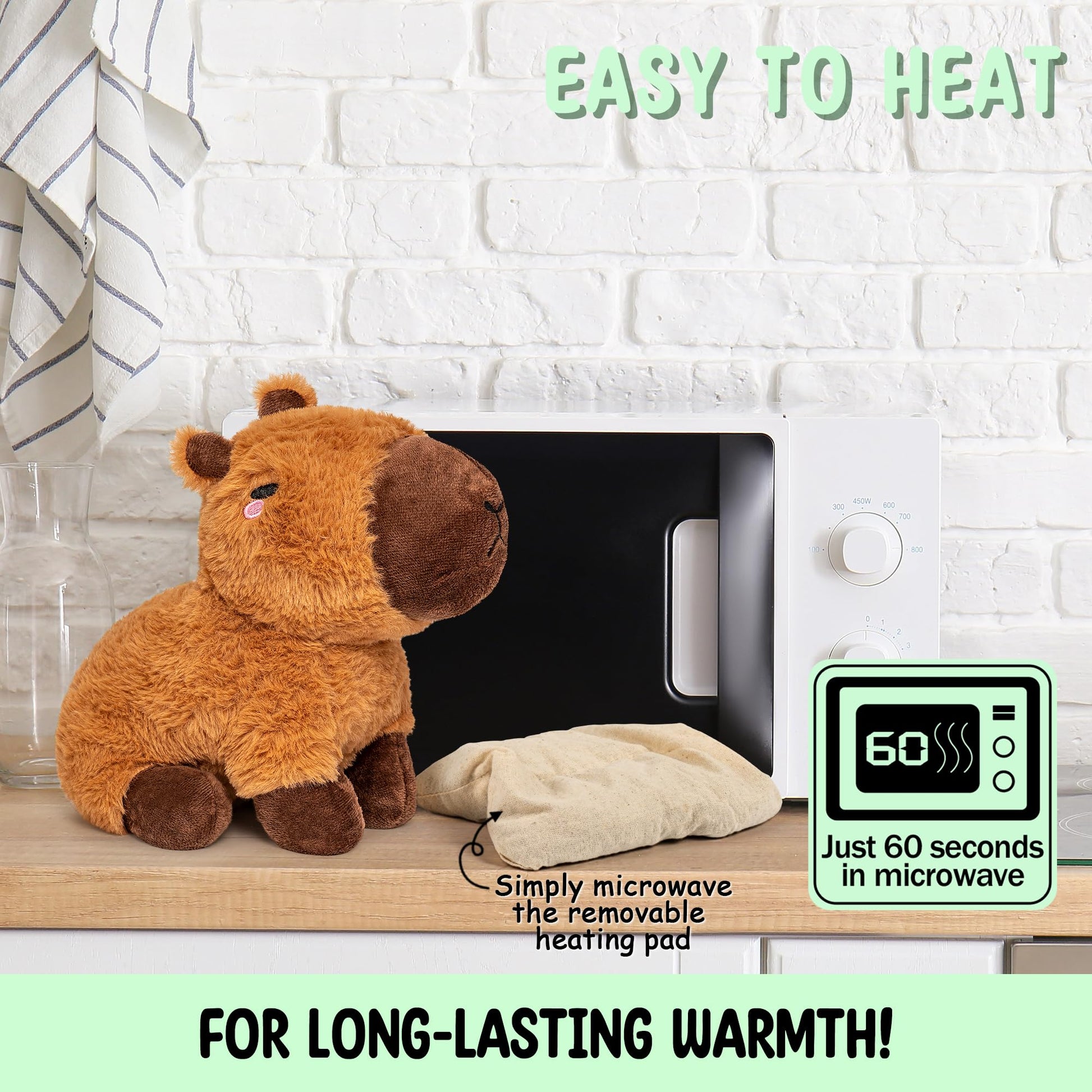 Happy Fuel Capybara Microwavable & Weighted Stuffed Animals -1.5 Lbs Unscented Heating Pad for Period Cramps Pain Relief and Anxiety, Cute Capybara