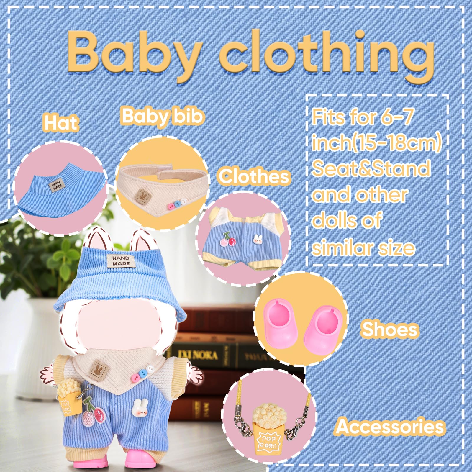 Mini Doll Clothes Accessories Set for 17cm Blind Box Figures, 4 Pairs Shoes 2 Pairs Glasses 2 Hats 4 Pendants 1 Hanger 1 Dust Bag, Fits Labubu
