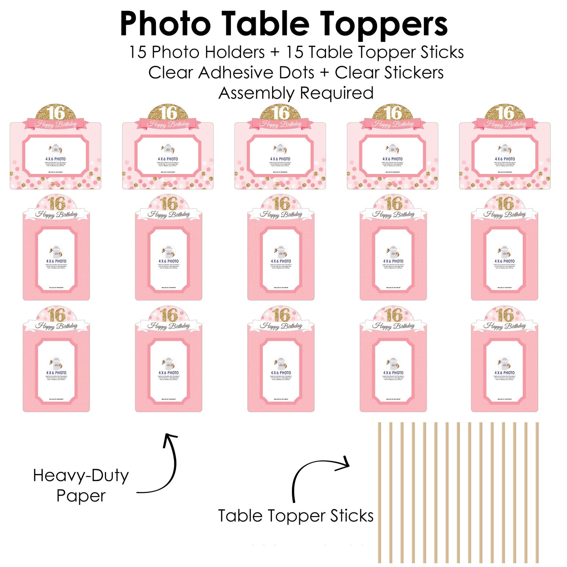 Big Dot of Happiness Sweet 16-16th Birthday Party Picture Centerpiece Sticks - Photo Table Toppers - 15 Pieces