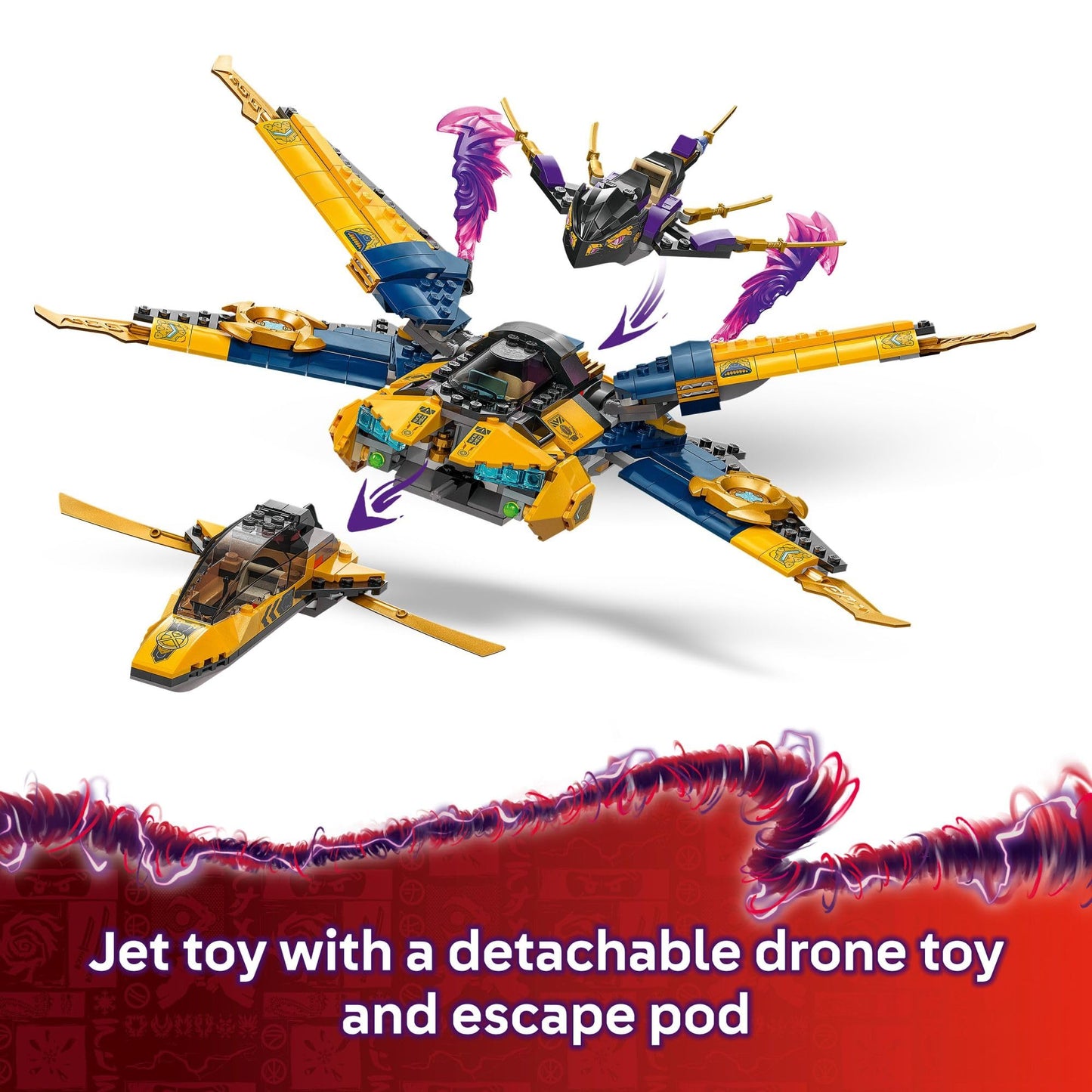 LEGO NINJAGO Ras and Arin's Super Storm Jet Toy - Building Set for Kids, Boys and Girls, Ages 8+ - Airplane Toy with Detachable Drone and 3