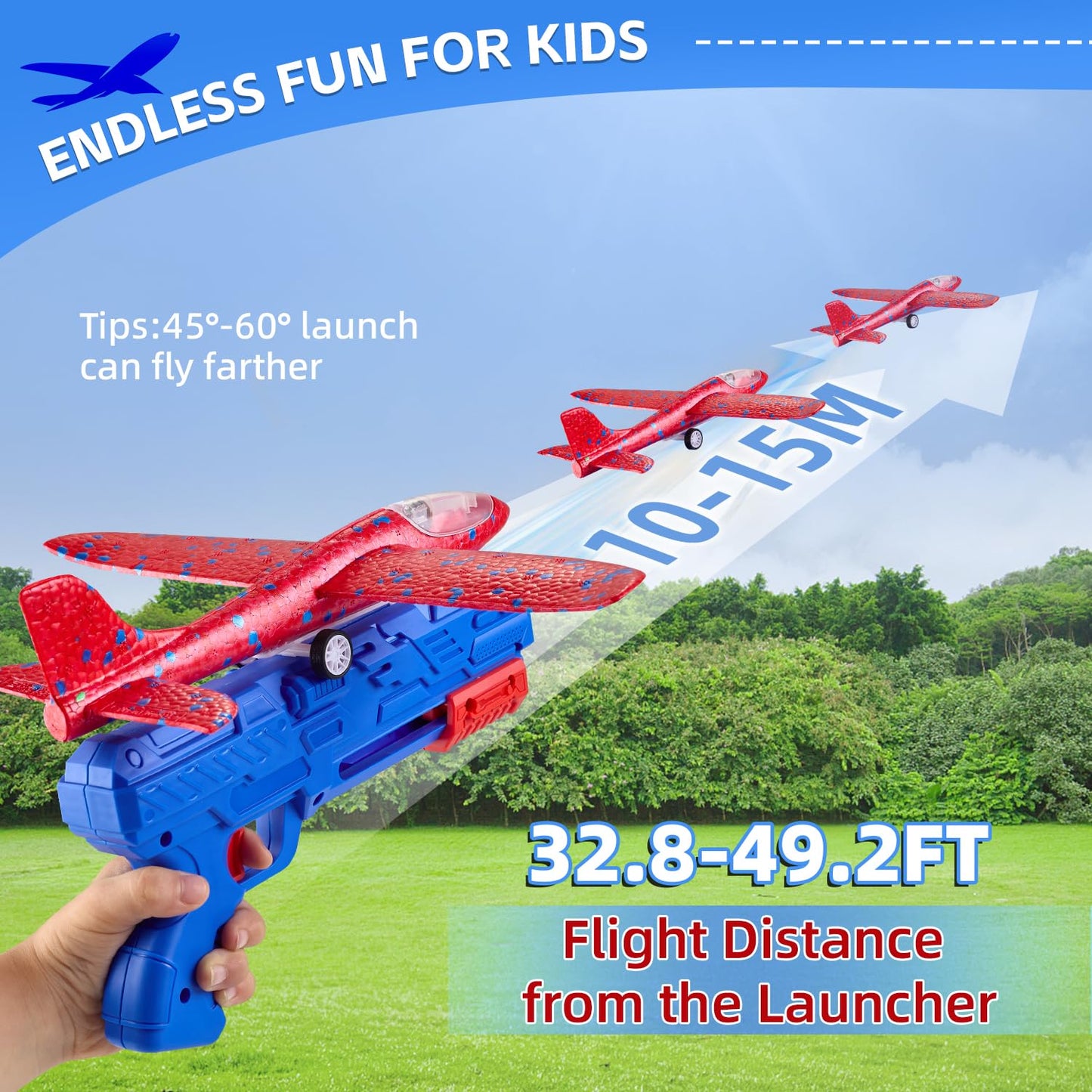 Neoot Toy Airplane, 3 Pack Airplane Launcher Toys 2 Flight Mode Glider Plane Outdoor Toys for Kids Ages 3 4 5 6 7 8 9 10 11 12 Year Old Boys & Girls