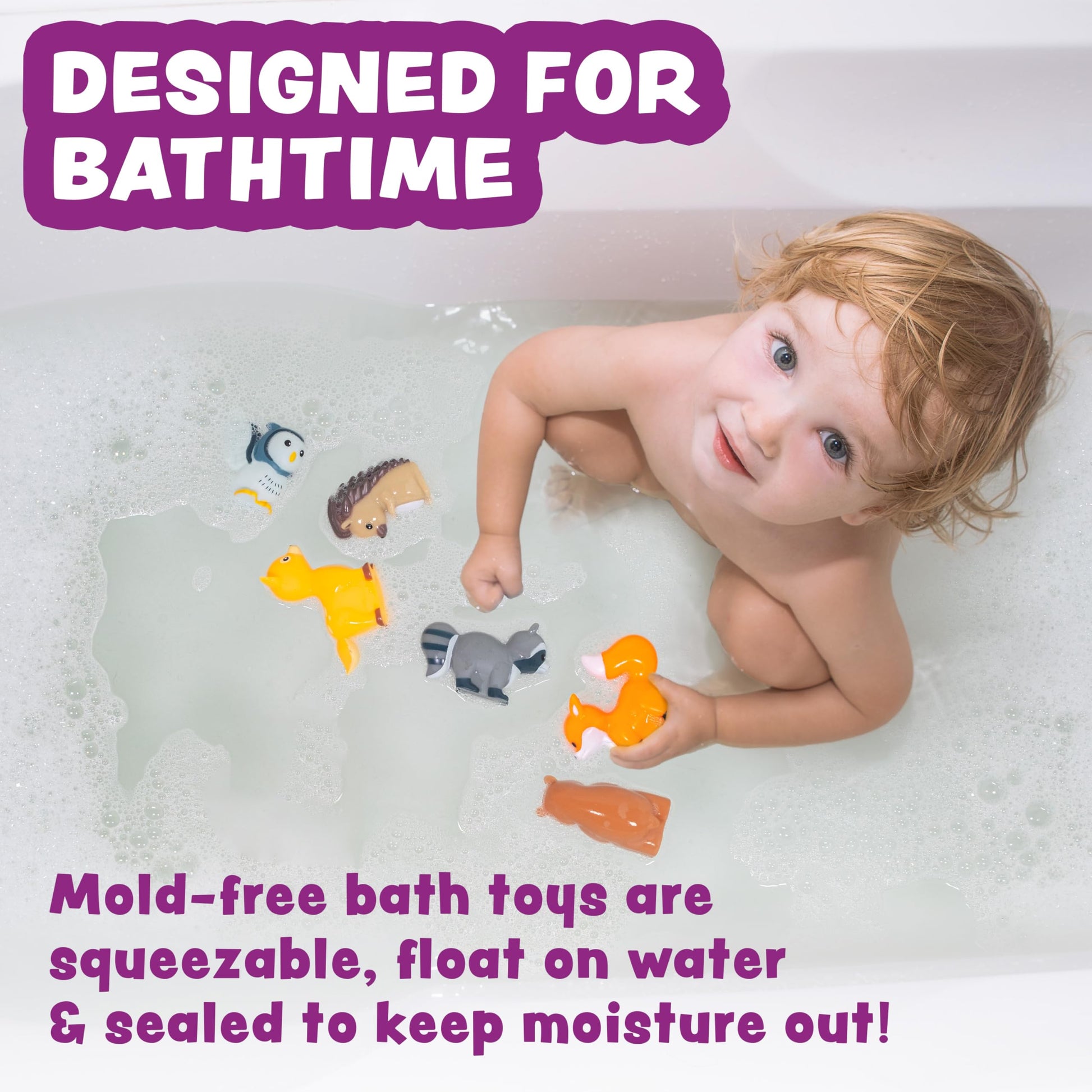 Tub Works® Woodland Animals Watertight Baby Bath Toys, 6 Pack | Sealed, No Hole Bath Toys Design Keeps Moisture Out | Soft, Squeezable & Float on