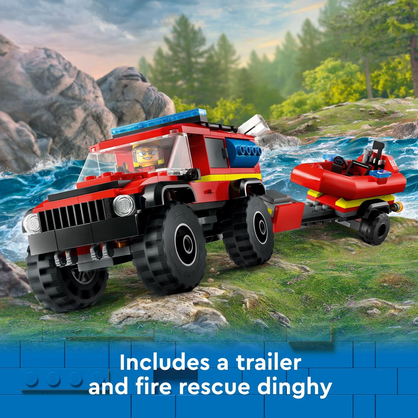 LEGO City 4x4 Fire Truck with Rescue Boat - Building Toy for Boys & Girls, Ages 5+ - Gift for Birthdays - Truck Toy W/ 3 Minifigures - 60412