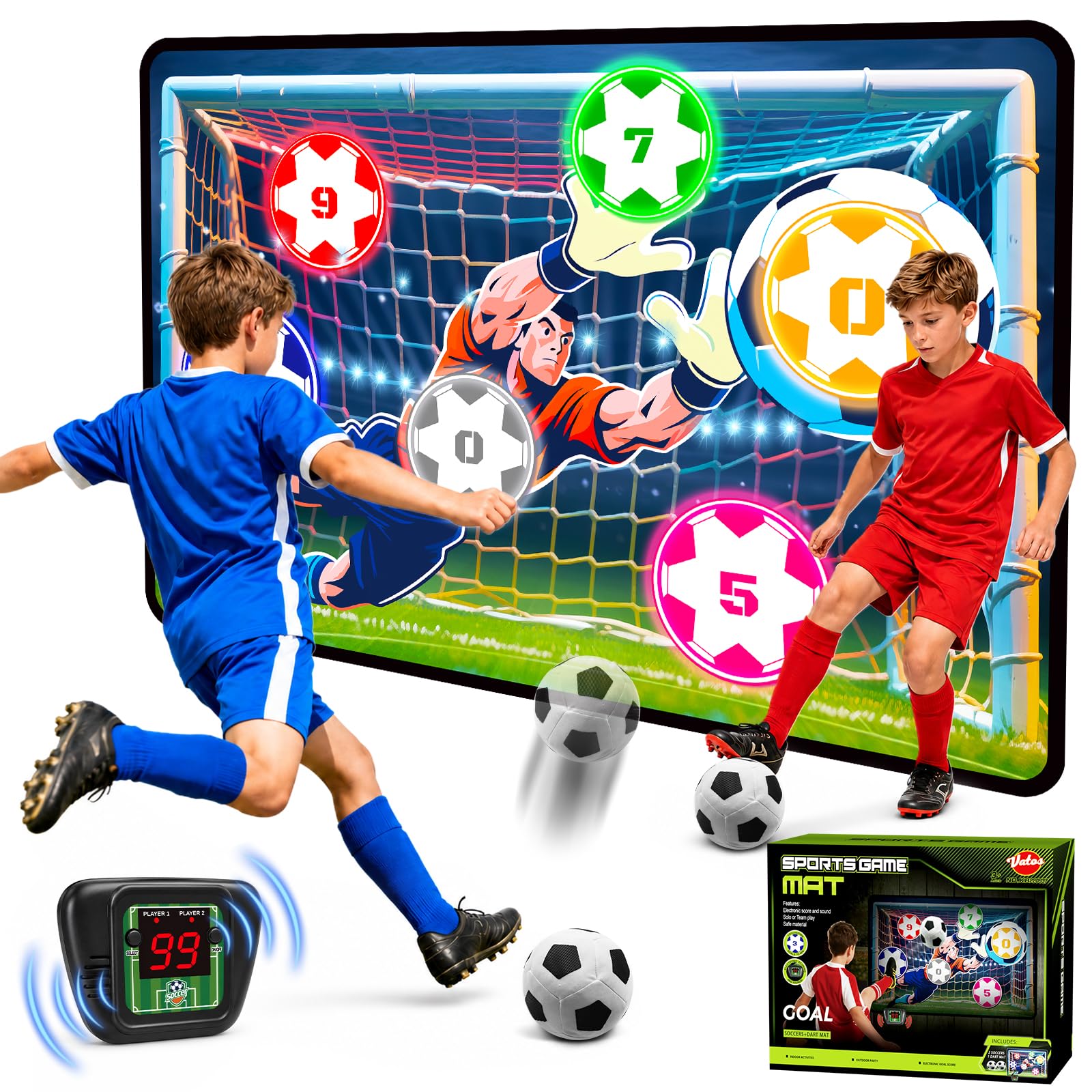 VATOS Electronic Scoring Soccer Toy Game Set for Kids, Indoor Outdoor Soccer Training Target with Real-Time Scoring & Sound, 2 Play Modes, Soft Fabric