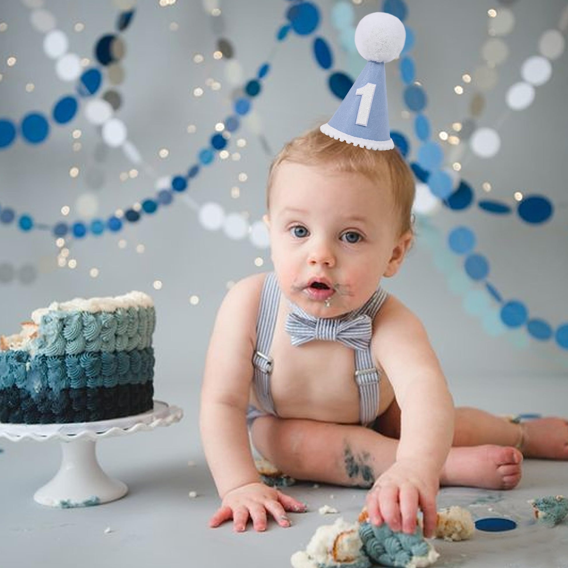 YOUAME Blue 1st Birthday Party Hat - Crown for Birthday Decorations, Photo Props, and Dressing