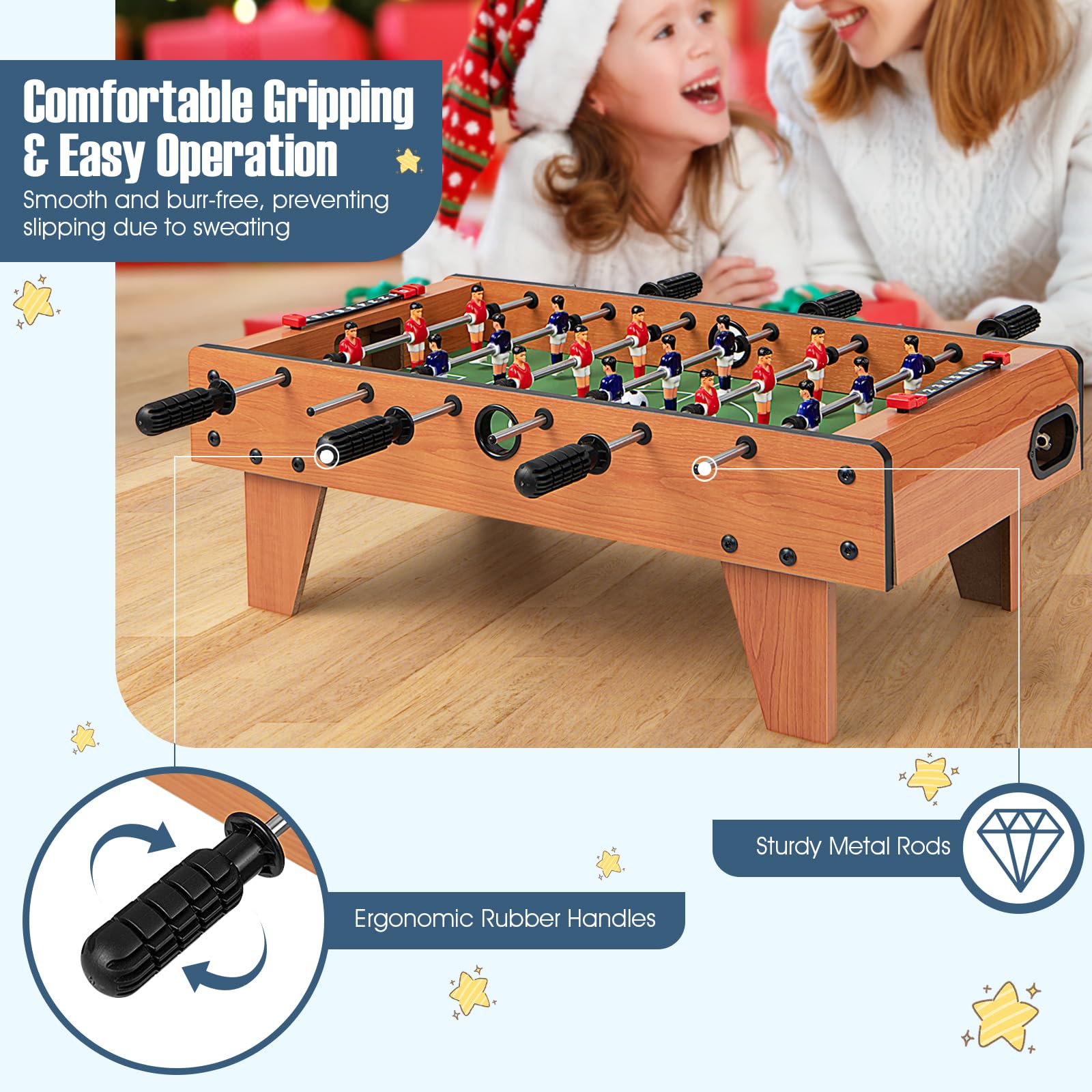 Goplus 27" Foosball Table, Portable Tabletop Soccer Game w/ 2 Footballs & 18 Soccer Keepers for Family Night, Game Room, Arcades, Bars, Parties