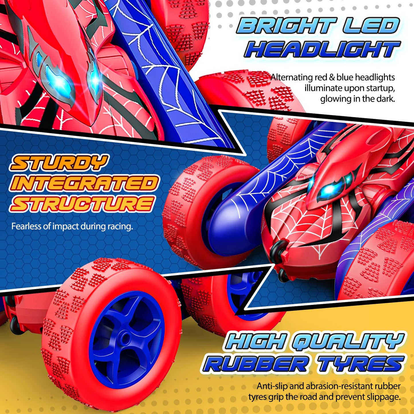 Excitobo Remote Control Car,Double Sided 360° Rotating 4WD RC Cars Toys for 3-12 Year Old Boys 2.4GHz Electric Rechargeable Race Stunt Birthday