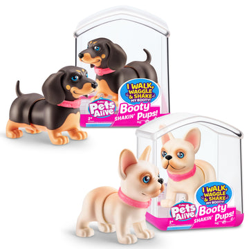 Pets Alive Booty Shakin' Pups (Frenchie & Dachshund) by ZURU 2 Pack Interactive Mini Dog Toys That Walk, Waggle, and Booty Shake, Electronic Puppy Toy