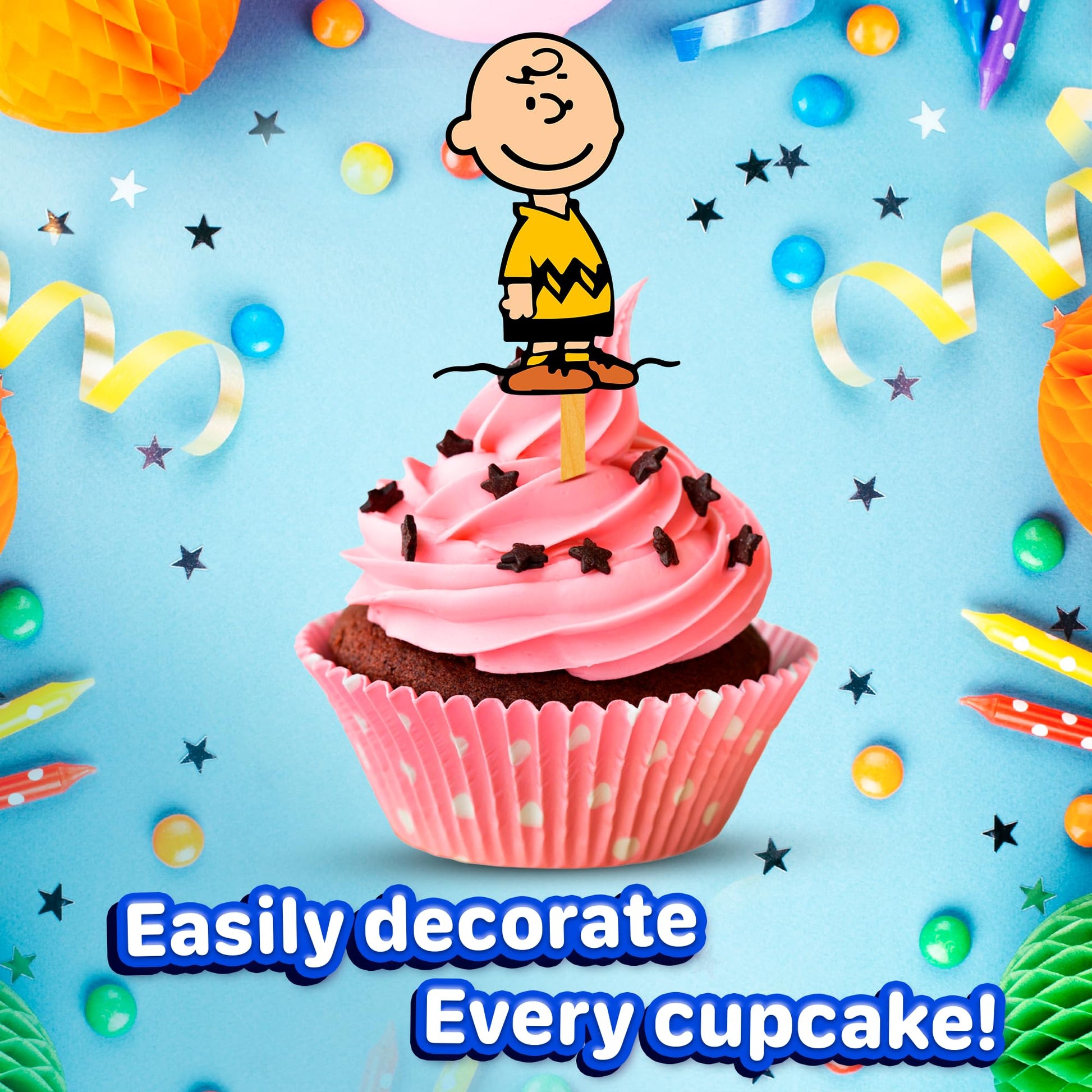 24x Cute Dog Cupcake Toppers - Strong Picks Happy Birthday Décor, Cupcake Decorations for Kids' Birthdays