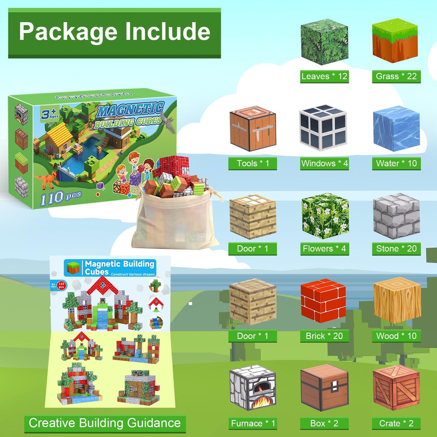 Dulsaera Magnetic Blocks-Build 110PCS Toys for Boys & Girls Age 6 7 8 9 10, Stacking Building Toys for Toddlers Fidget Cubes Sensory Toy