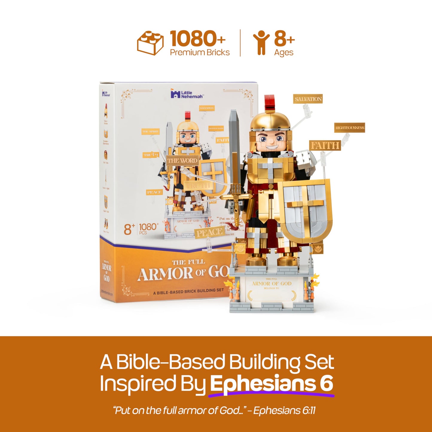 Little Nehemiah Armor of God Christian Building Blocks 1080pcs Bible Building Set for Kids 8+ Bible Story and Bricks Educational Religious Toy