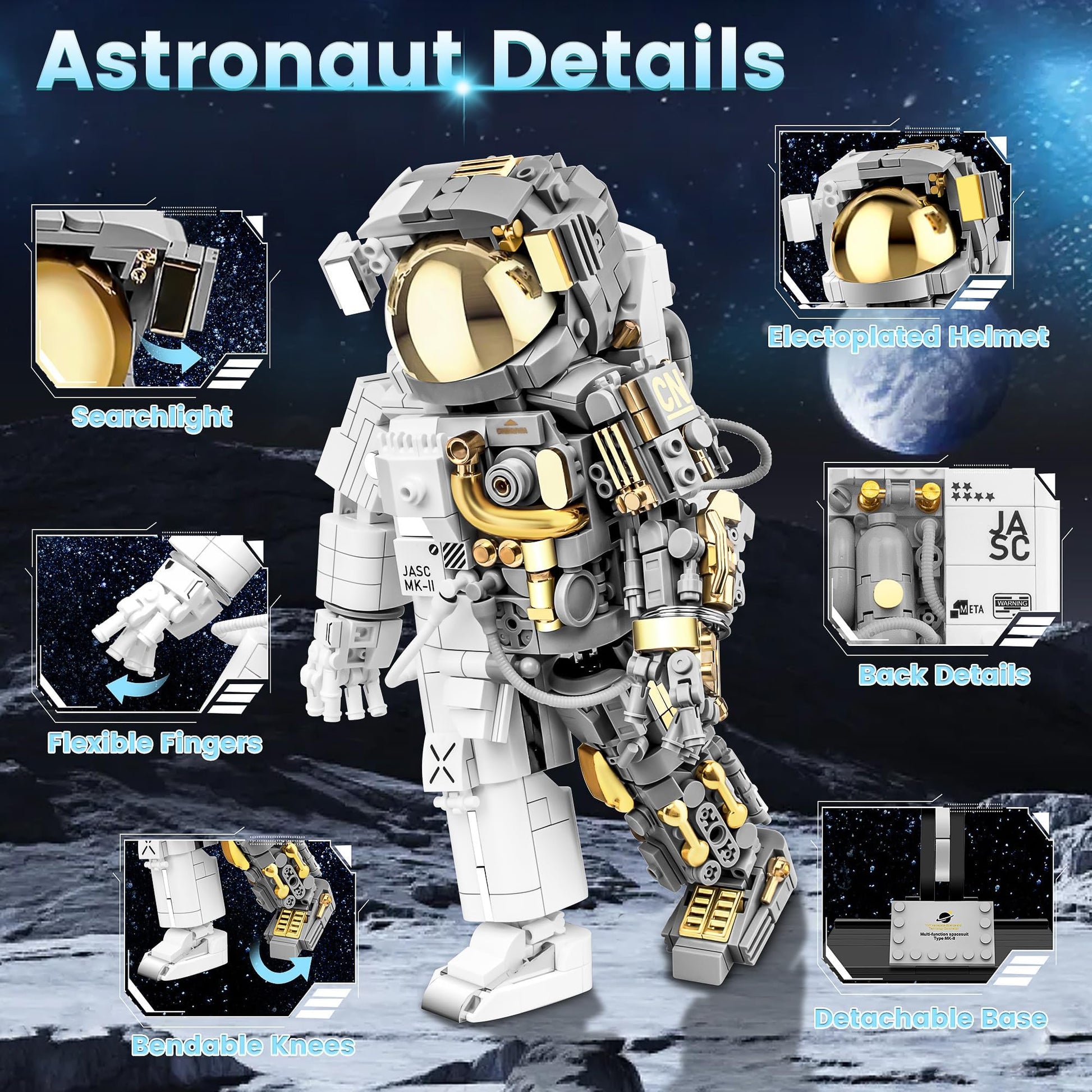 blast orby Space Astronaut Building Block Set, 966 Pcs Astronaut Building Set for Adults, Space Building Kit Toys Gifts for Kids 8-14 with Display