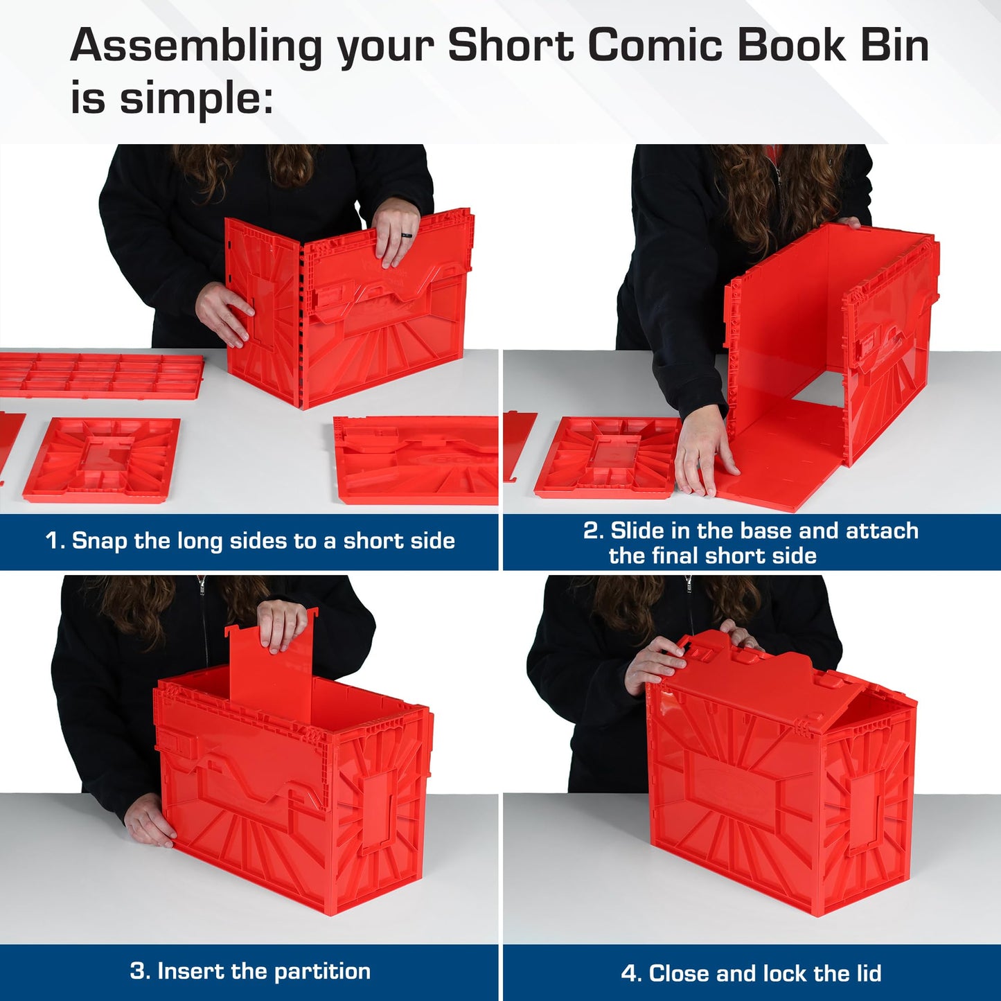 BCW Short Comic Book Bin | Holds 150 Comics | Stackable Plastic Storage | Acid-Free Organizer | Red, 2 Pack