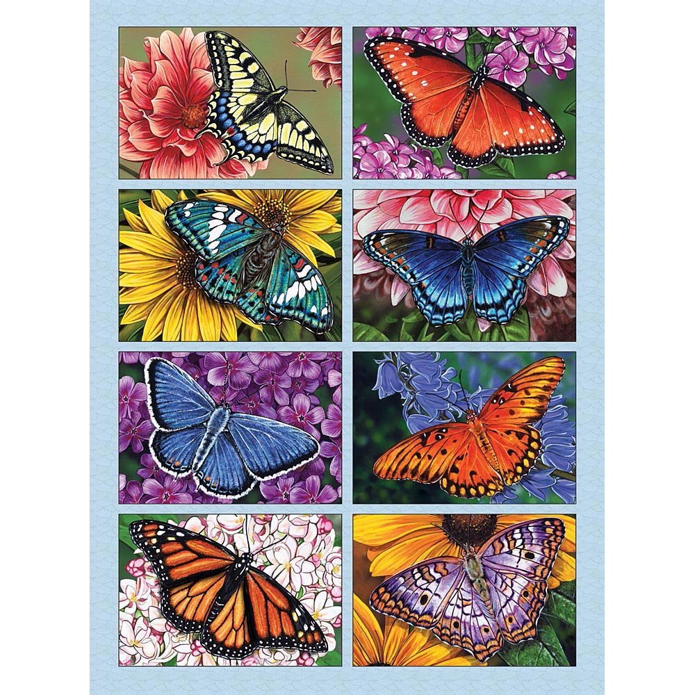 Bits and Pieces - Large 300 Piece Jigsaw Puzzle for Adults - Butterflies and Blooms, Butterflies, Quilt - by Artist Marilyn Barkhouse - Jigsaw Puzzle