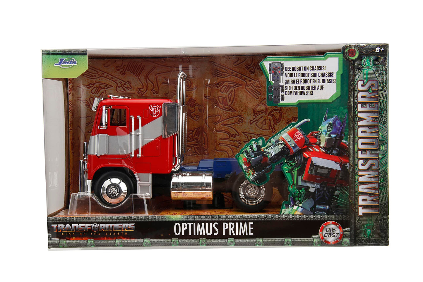 Jada Transformers Rise of The Beast 1:24 Optimus Prime w/Robot On Chassis Die-Cast Car, Toys for Kids and Adults
