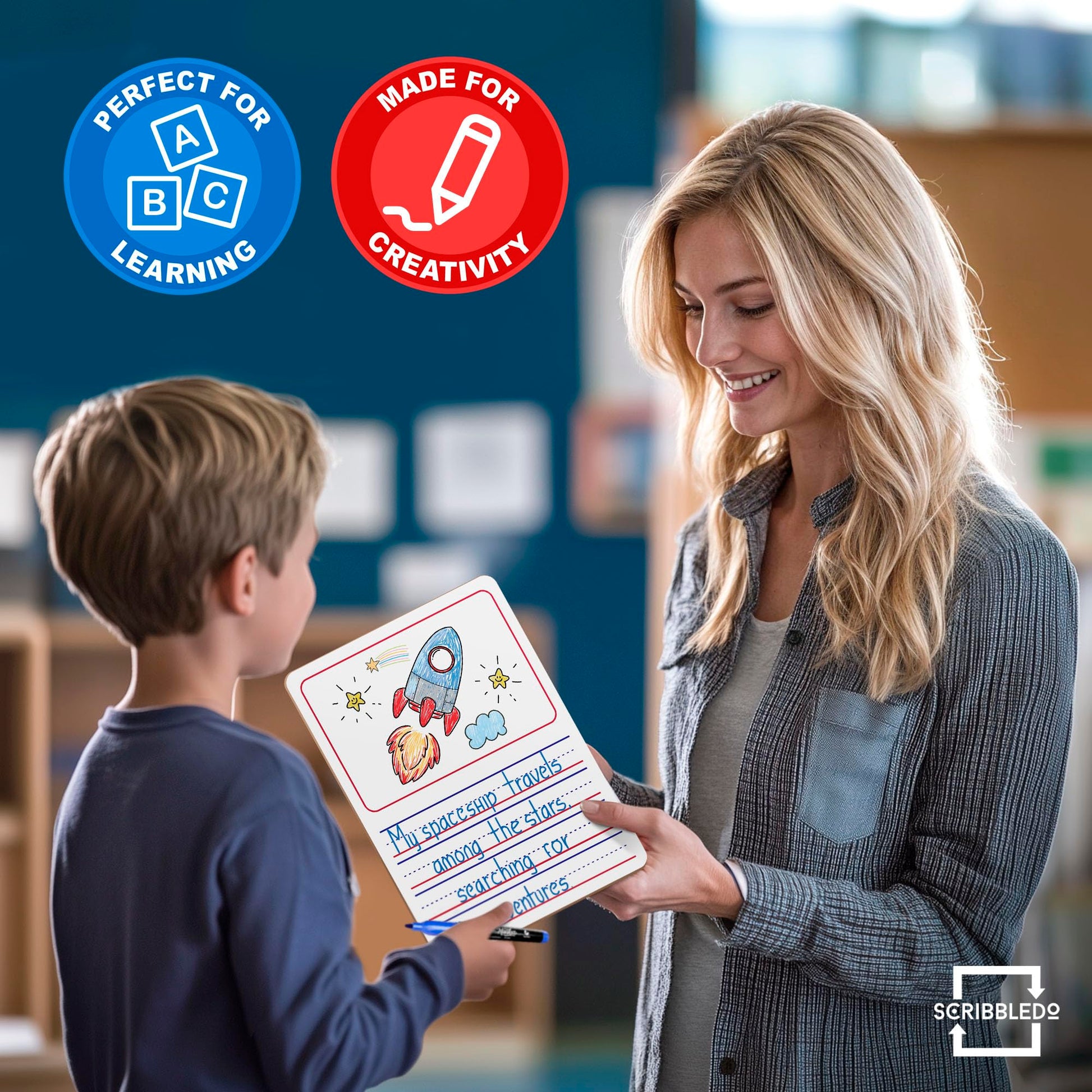 Double Sided Whiteboard Lined Dry Erase Board for Kids - Ruled Writing Board Handwriting Practice - 9x12 with Lines (Story Board 10 Pack)
