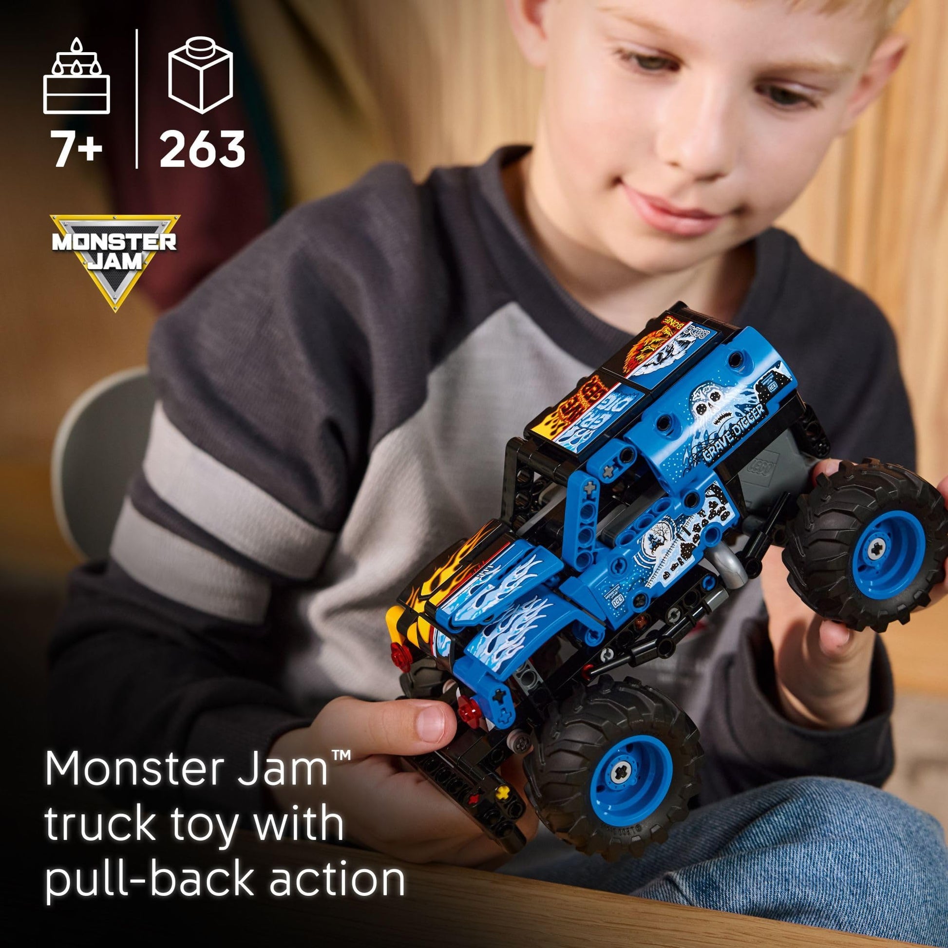LEGO Technic Monster Jam Grave Digger Fire and Ice Building Toy for Boys & Girls - Monster Truck Toy W/Pull-Back Racing Action for Kids, Ages 7+