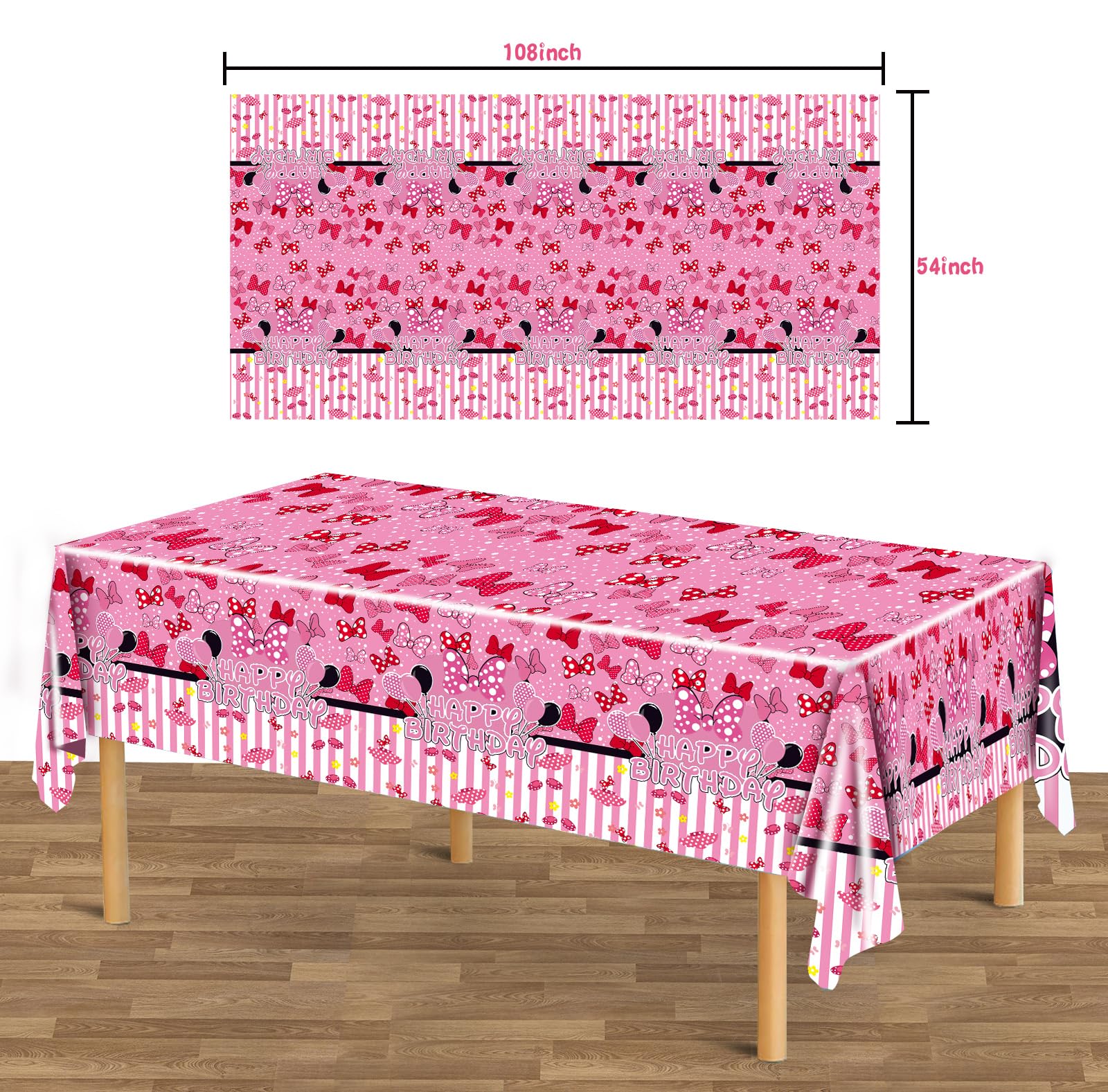 UKKJOM 3 Pack Pink Mouse Birthday Decorations, Pink Mouse Party Decorations Tablecloth for Kid,Boys and Girls Happy Birthday Decor Table Cover