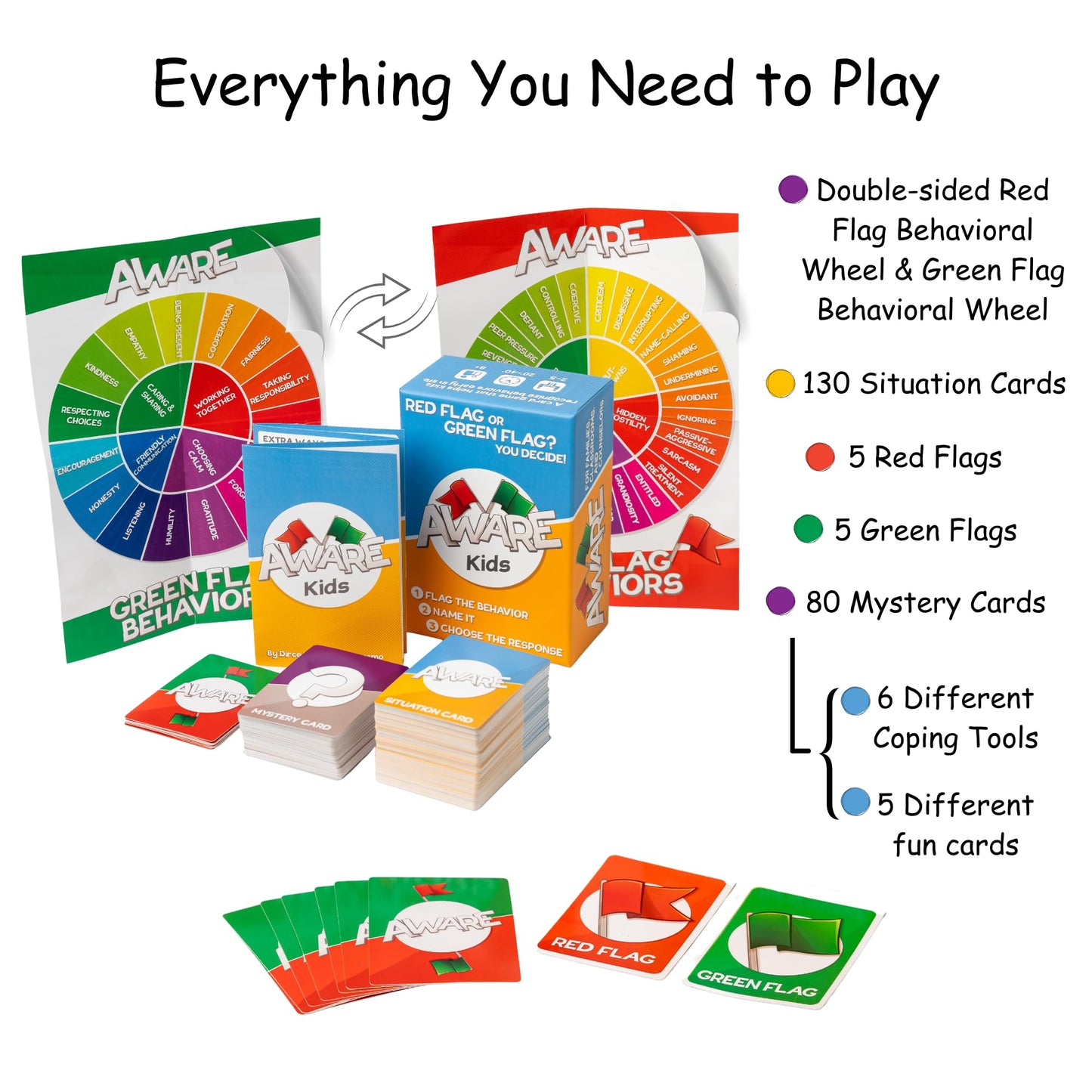 AWARE Kids Card Game - Learn to Spot Red Flag & Green Flag Behaviors Through Play | Teaches Healthy vs Unhealthy Behaviors | Ages 8-12 | Family
