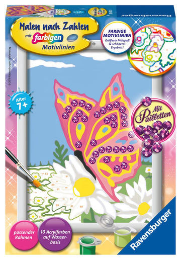 Ravensburger CreArt 28474 Butterfly Painting by Numbers for Children from 7 Years, Painting Set with Frame, Brush and Acrylic Paints, Gift for Girls